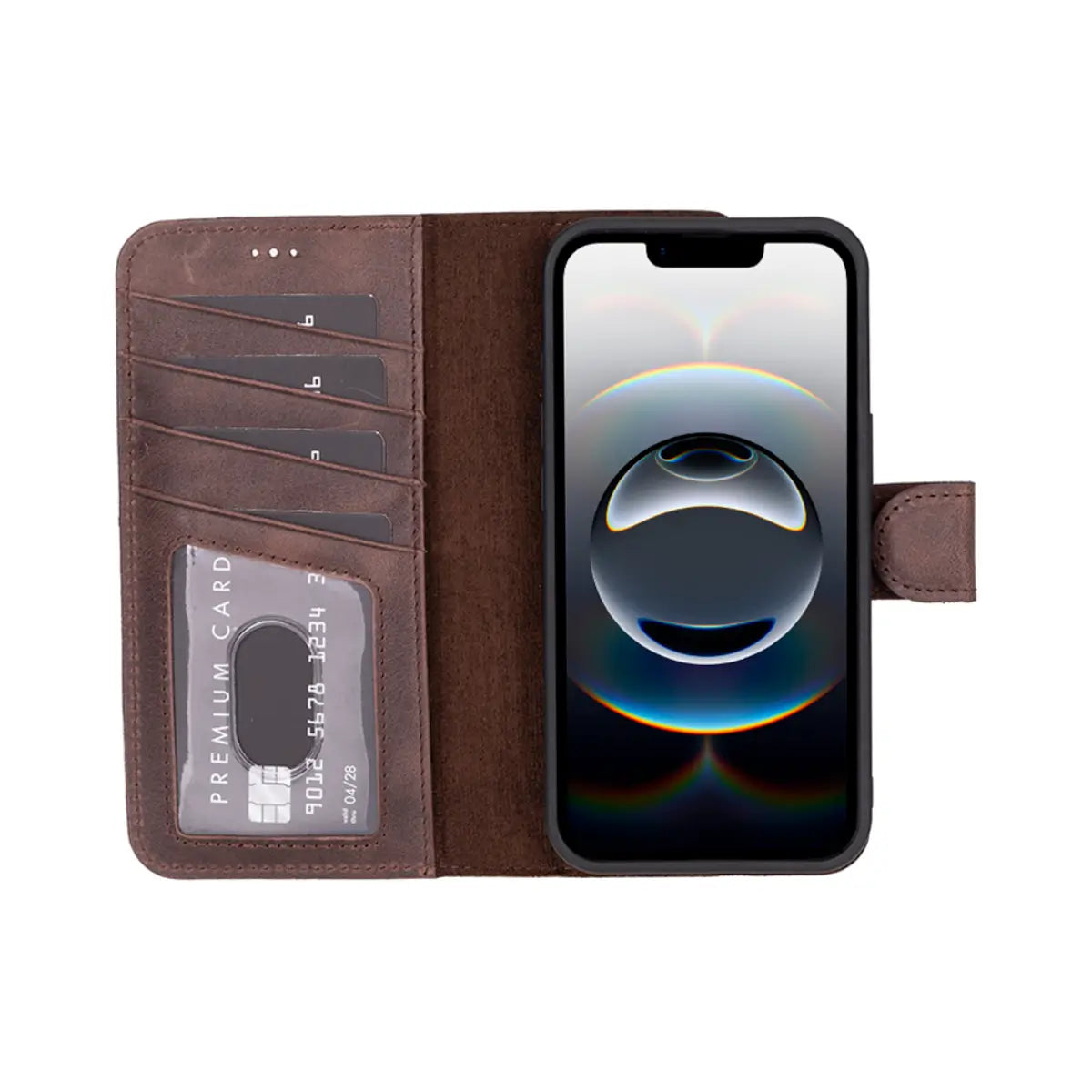 Premium Brown Genuine Leather Wallet Case for iPhone 16 - Slim Protective Phone Cover with Card Slots (Holds 3 Cards) - Perfect for Everyday Use, Travel & Business