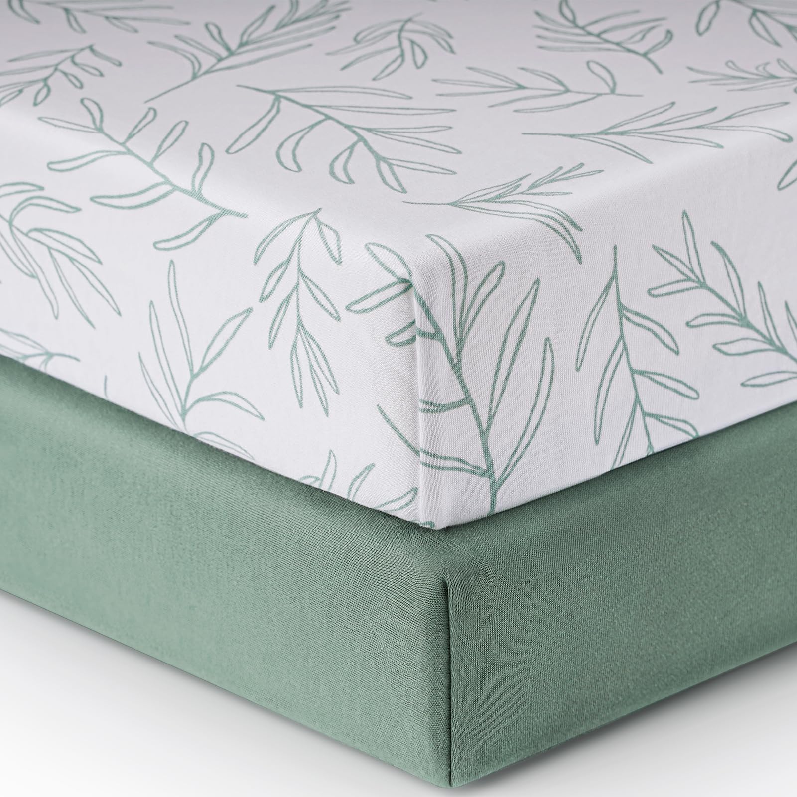 **Babebay 2-Pack Soft Cotton Fitted Crib Sheets for Boys & Girls - Neutral Sage Green, Fits Standard Crib & Toddler Mattress (52