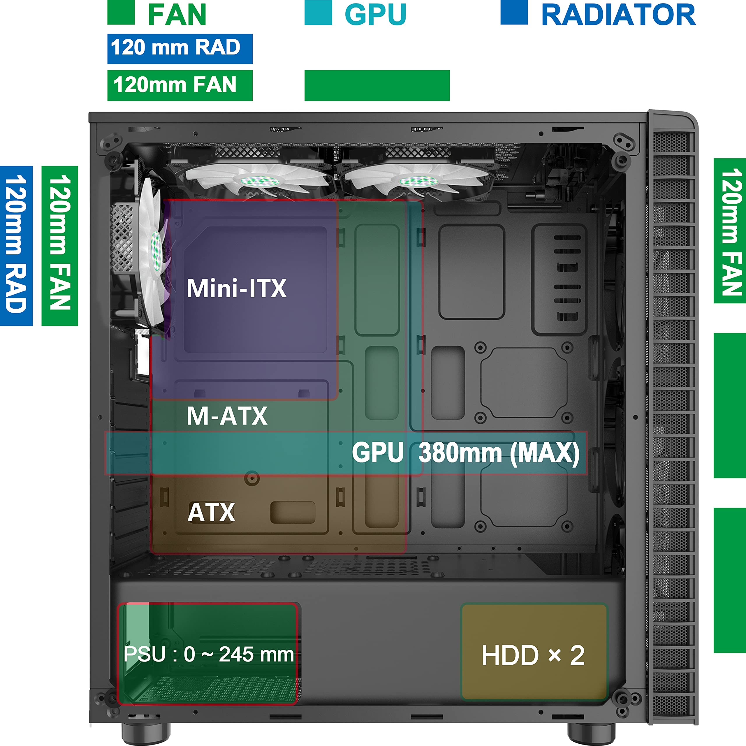 MUSETEX ATX Mid-Tower Gaming PC Case with 6 Pre-Installed ARGB Fans, USB 3.0, Tempered Glass - Excellent Cable Management & Airflow for ATX/Micro ATX/ITX Motherboards (Black, G06N6) - Perfect for Gaming Rigs, Streaming Setups & High-Performance Computers