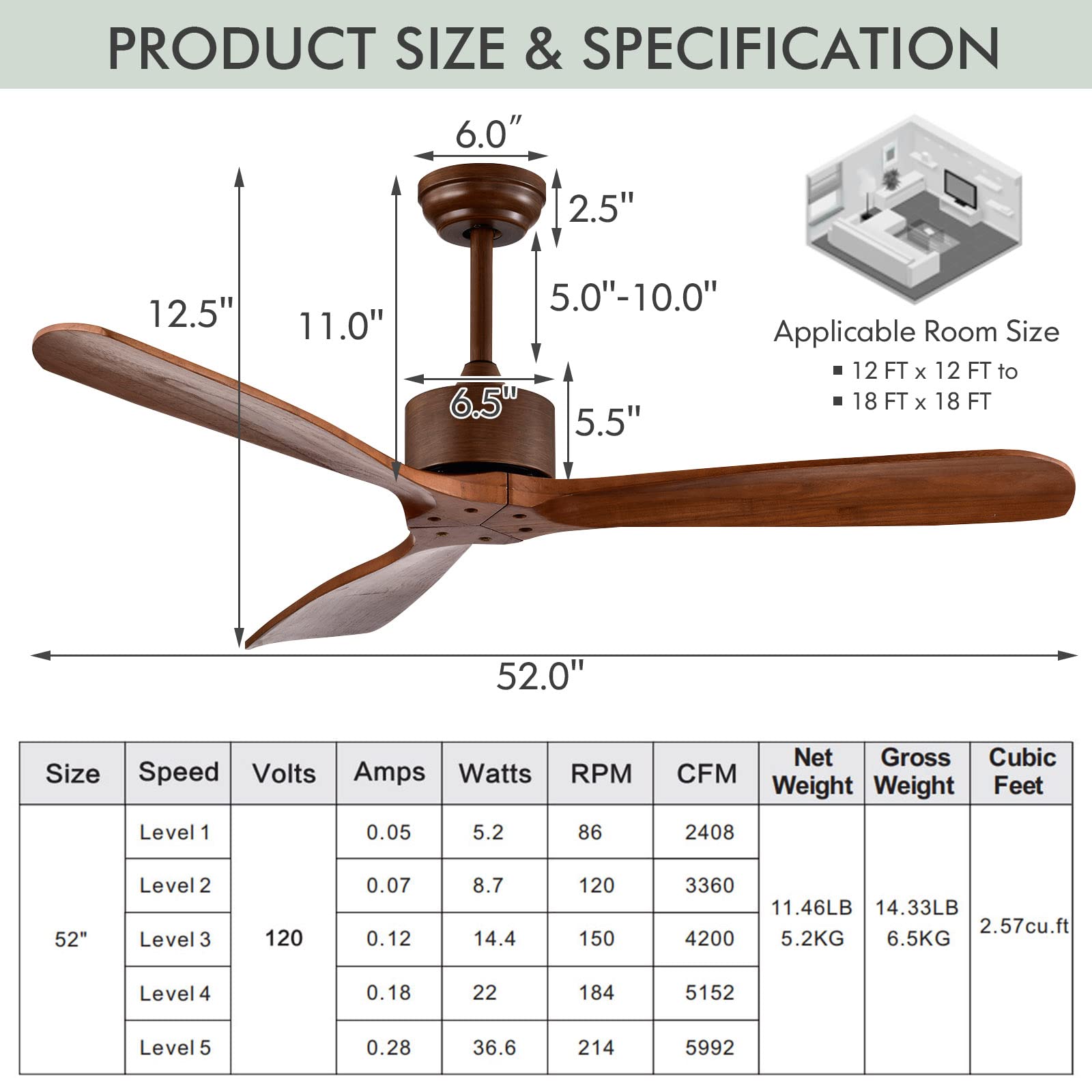 COSTWAY 52 Inch Modern Farmhouse Ceiling Fan with Remote Control - Reversible DC Motor, 8-Hour Timer & 5 Speed Settings - Ultra Quiet Low Profile Wood Blades for Indoor/Outdoor Use - Perfect for Living Room, Bedroom, Patio or Covered Porch (Brown, No Light)