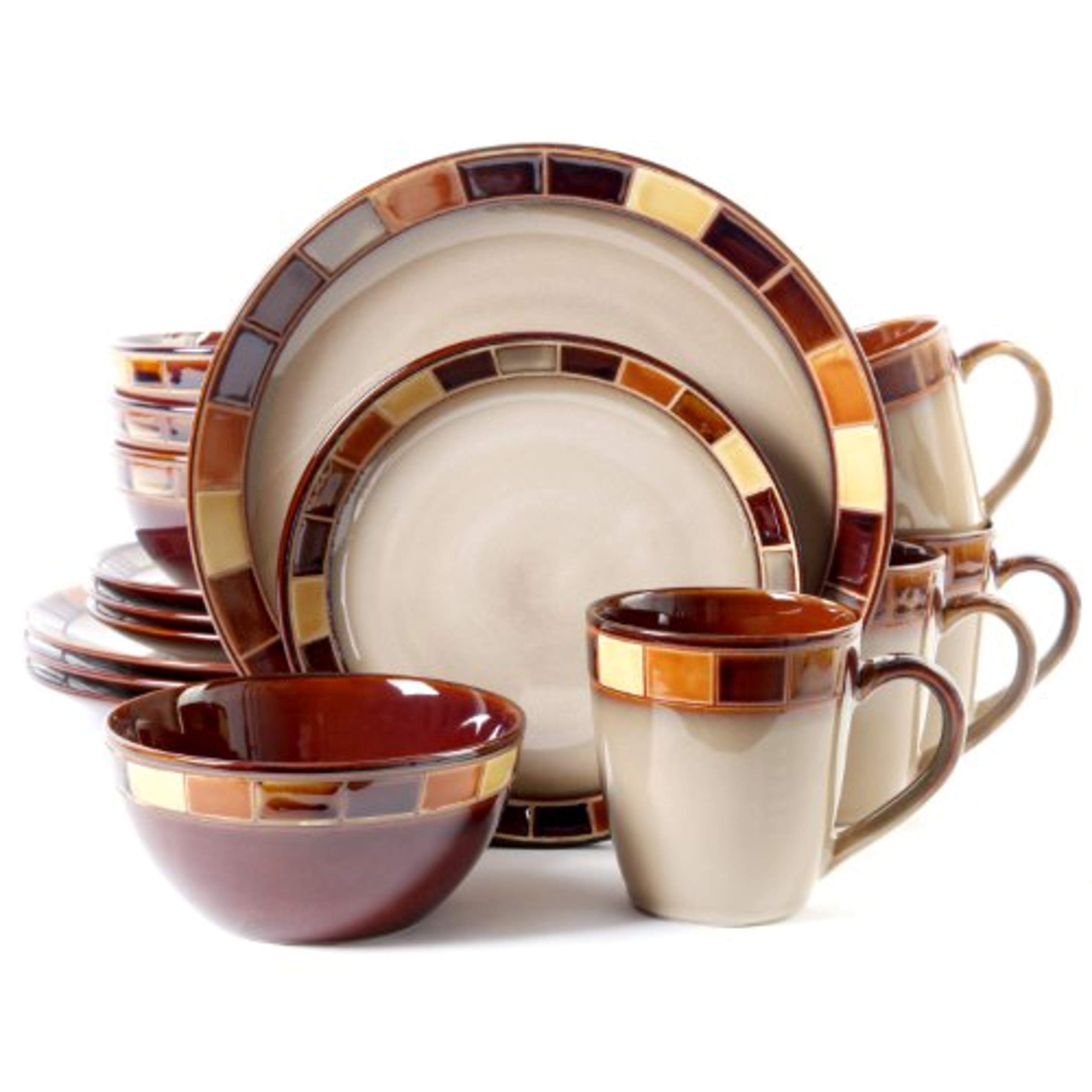 Gibson Casa Estebana 16-Piece Dinnerware Set & 3-Piece Canister Set - Beige & Brown Stoneware for 4 People - Complete Table Setting for Everyday Dining & Kitchen Storage