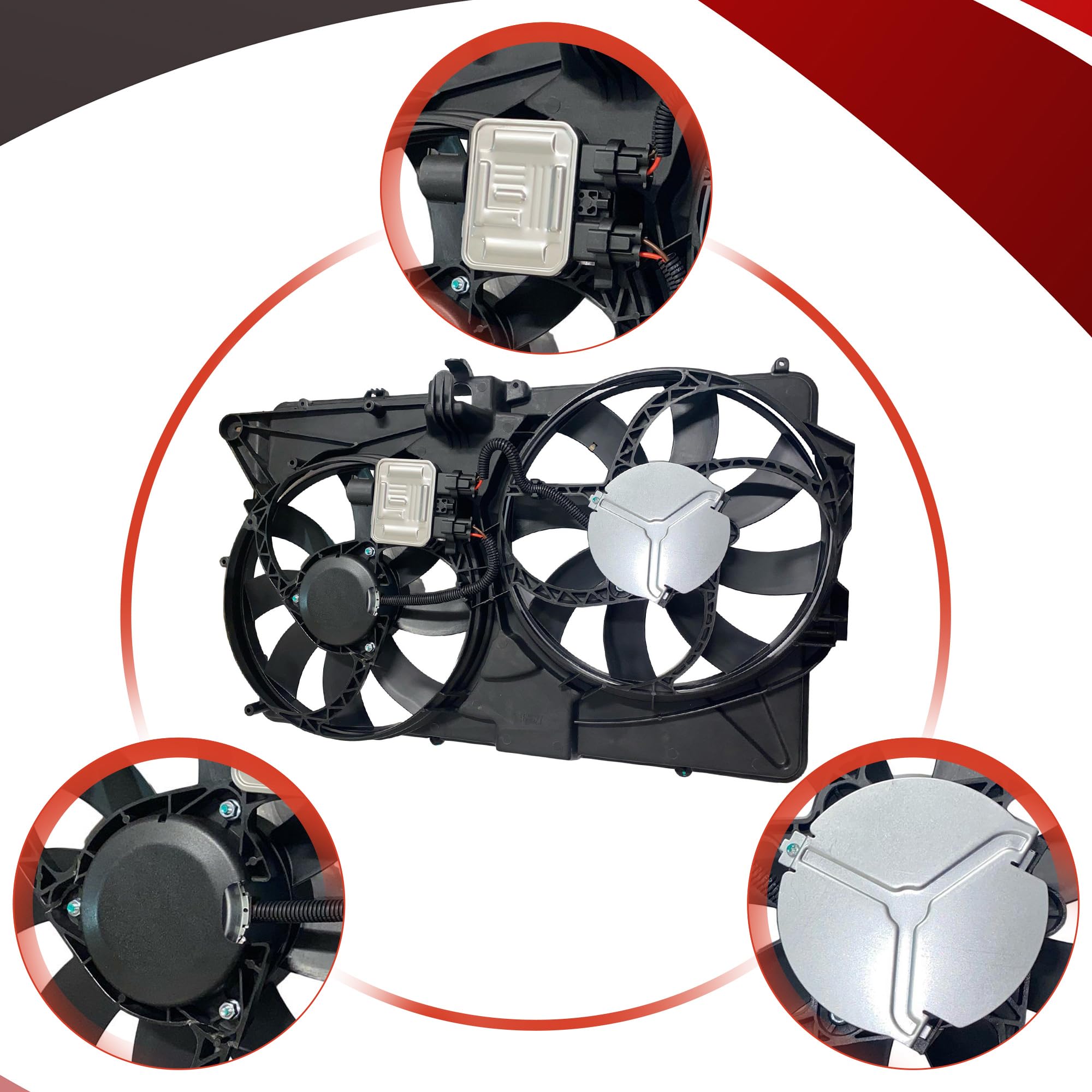 PartsFlow Radiator Dual Cooling Fan Assembly for 2009 Ford Flex 3.5L V6 - Direct Fit Replacement (OE# 621-005) - Improves Engine Cooling Performance for Highway Driving & Hot Weather Conditions