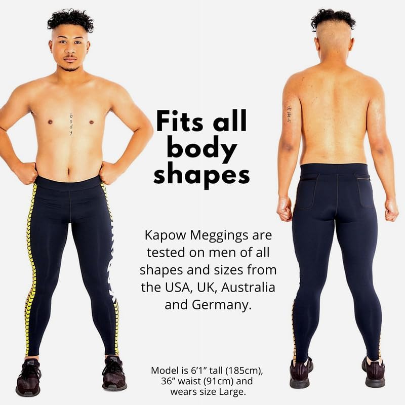 Kapow Meggings Performance Pro Range - Men's Compression Leggings with Pockets for Running, Gym & Workout | Moisture-Wicking & Breathable for High-Intensity Training