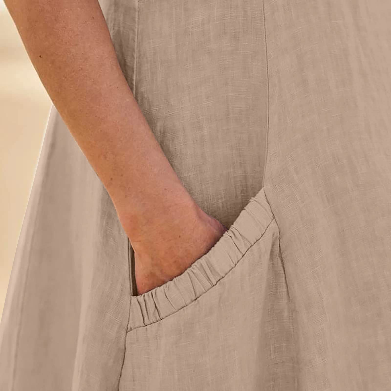 Women's Summer Casual Cocktail Dress - Sleeveless Cotton Linen Pocket Dress in Solid Colors | Perfect for Garden Parties, Date Nights & Office Cocktail Events