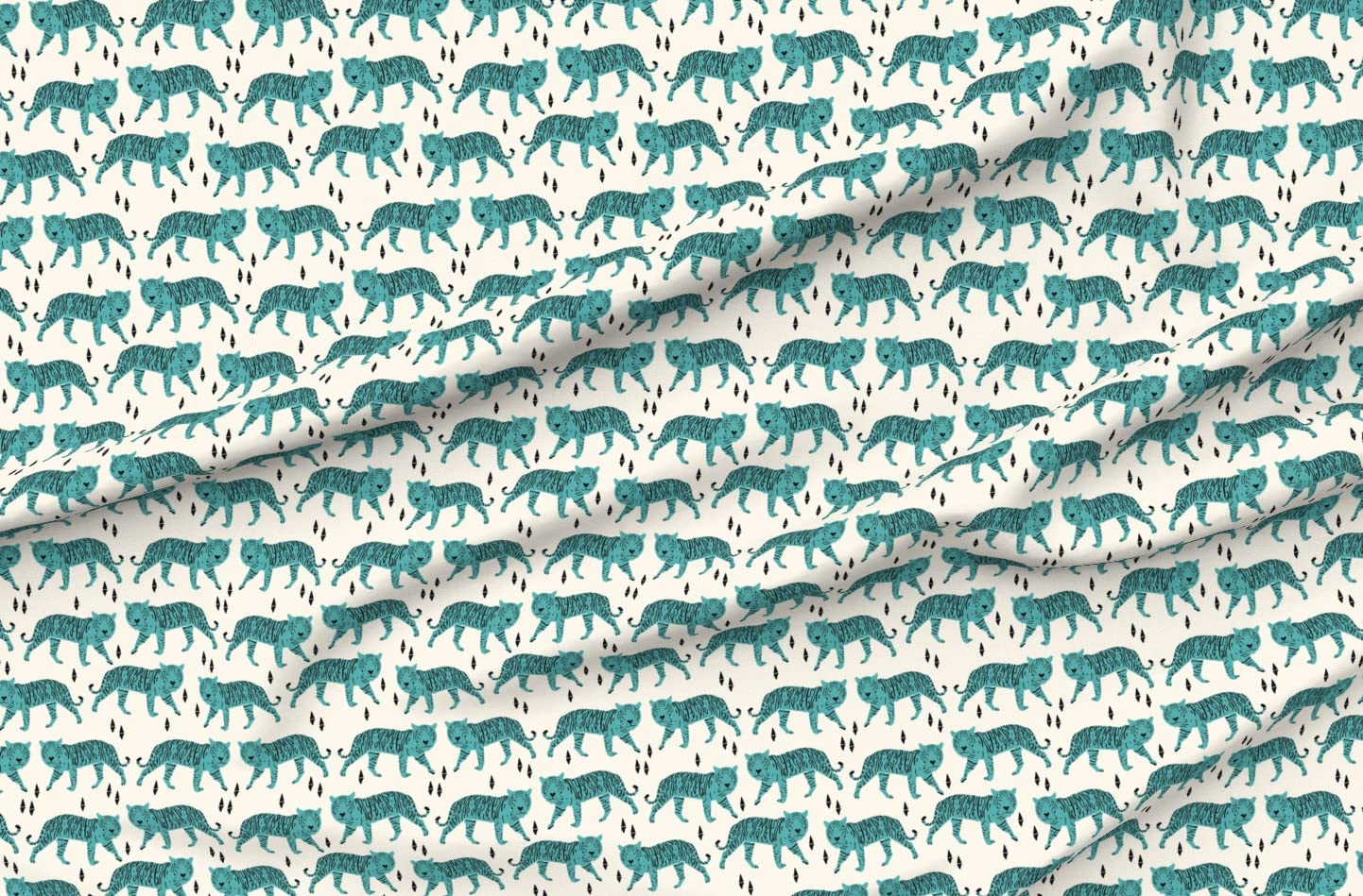 Premium Cream Safari Animal Tiger Blue Printed Minky Fabric by The Yard - Soft Plush Material for Baby Blankets, Quilt Backing & DIY Plush Toys - Perfect for Nursery Decor & Sewing Projects