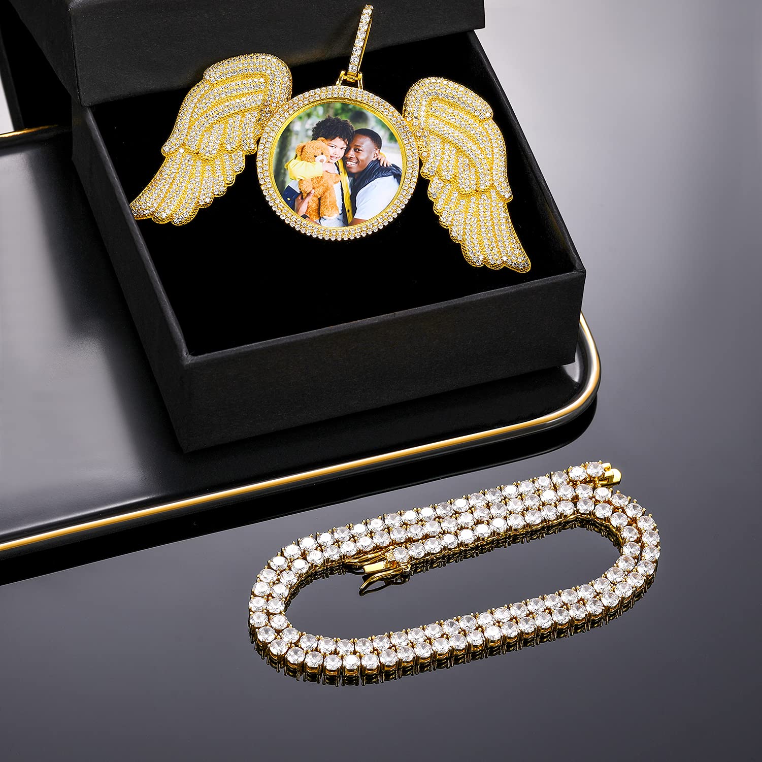925 Sterling Silver Angel Wings Photo Necklace - Custom Personalized Picture Pendant for Men & Women - Memorial Keepsake Jewelry - Perfect Birthday Gift for Loved Ones (Great for Anniversaries, Memorials & Special Occasions)