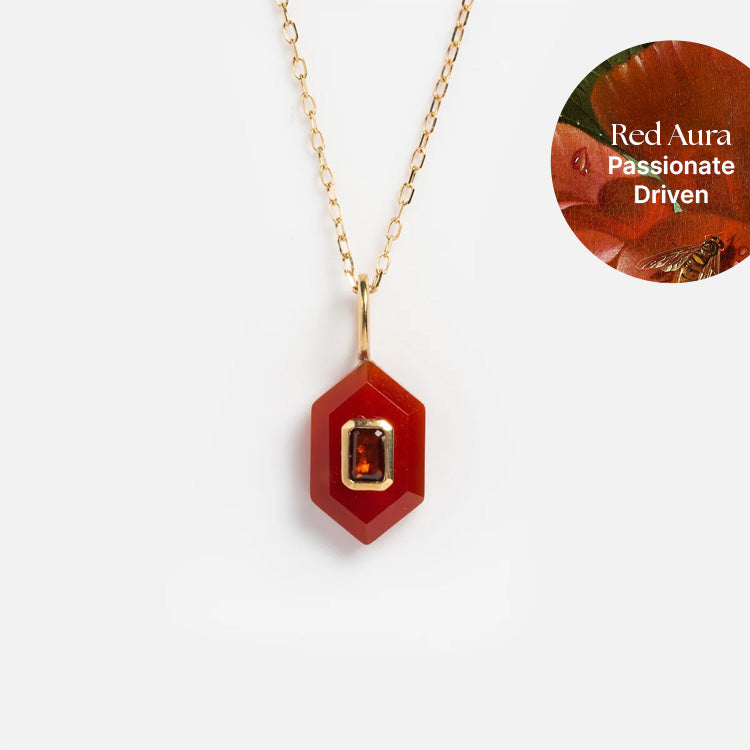 Solid Gold Aura Necklace for Women - 14K Real Gold Pendant with Healing Crystal - Perfect for Spiritual Protection, Meditation & Everyday Elegance