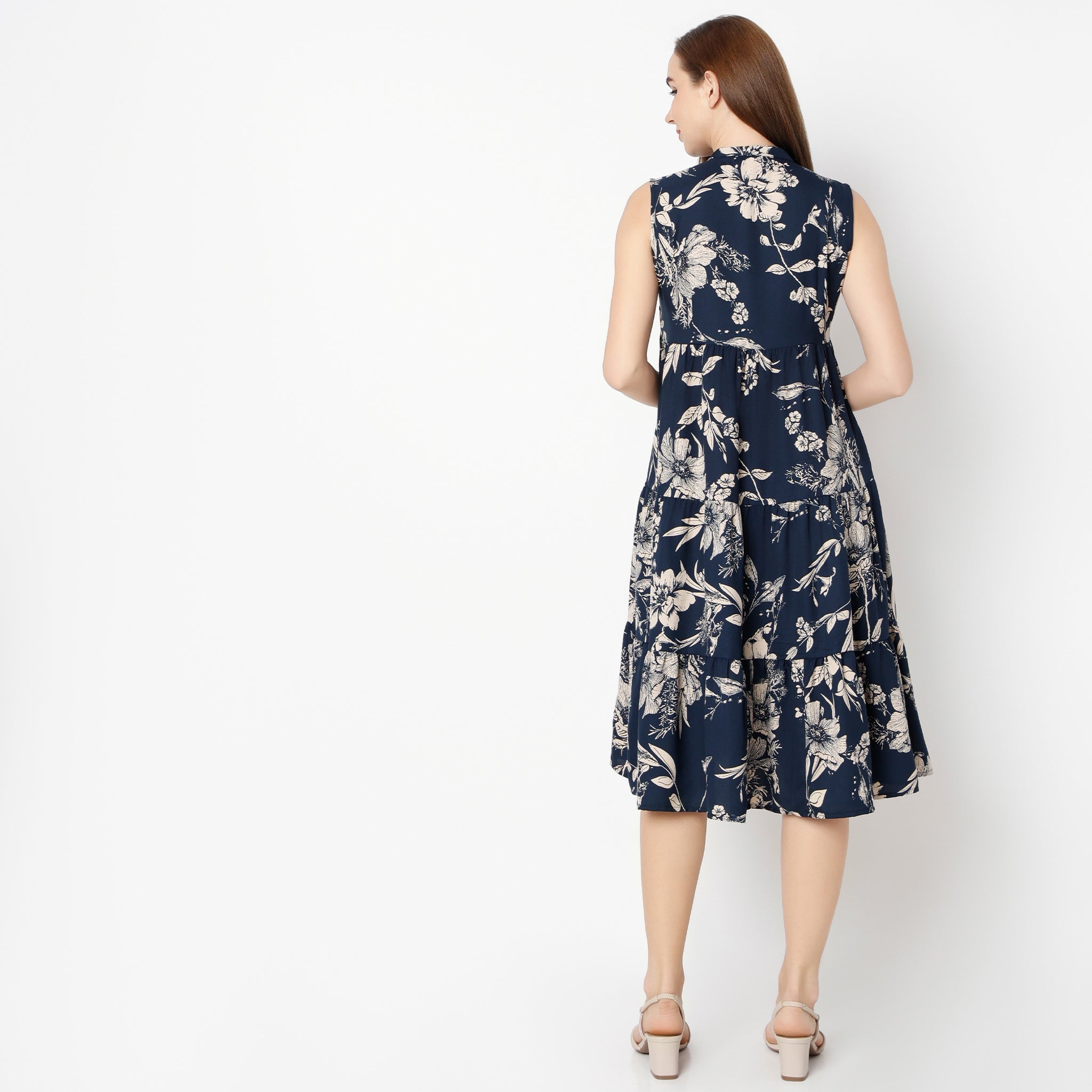 Floral Print Strap Dress for Women - Band Neck, Calf Length Flare Fit - Perfect for Summer Parties, Beach Vacations & Date Nights