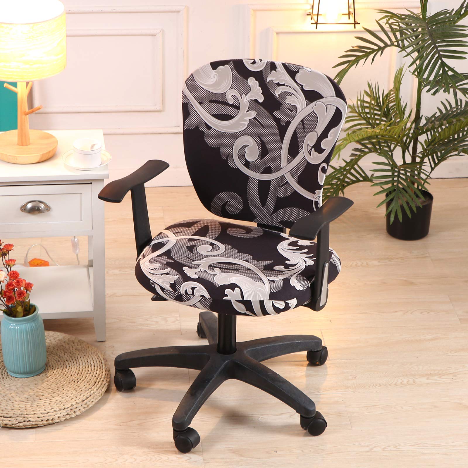 XNN Universal Stretchable Computer Office Chair Cover - Protective Slipcover for Rotating Chairs, Home & Office Use (Black) - Perfect for Desk Chairs, Gaming Chairs, and Conference Room Seating