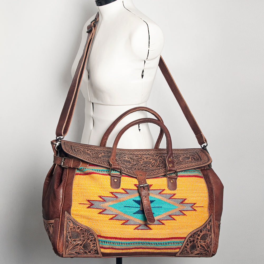 American Darling ADBG516 Genuine Leather Women's Western Handbag - Hand Tooled Saddle Blanket Duffle Purse for Cowgirl Style & Everyday Use