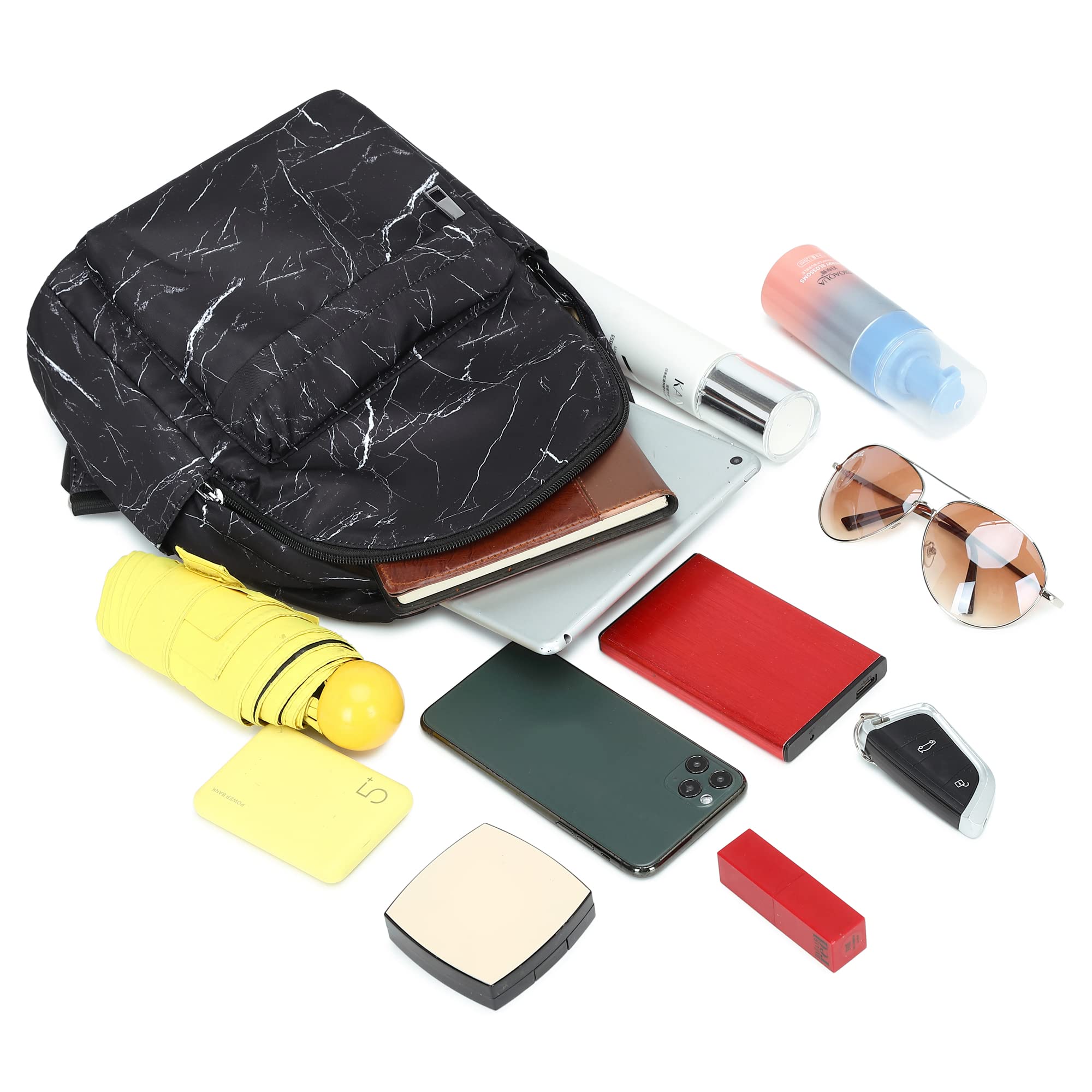 Marble Mini Backpack for Women & Girls - Small Travel Purse for School & Outings (Black)