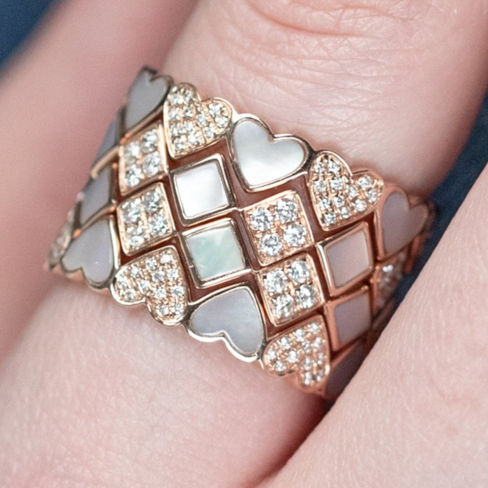 14k Rose Gold Diamond and Mother of Pearl Eternity Ring - Stackable Wedding Band, Anniversary Gift for Her, Perfect for Bridal Jewelry and Special Occasions