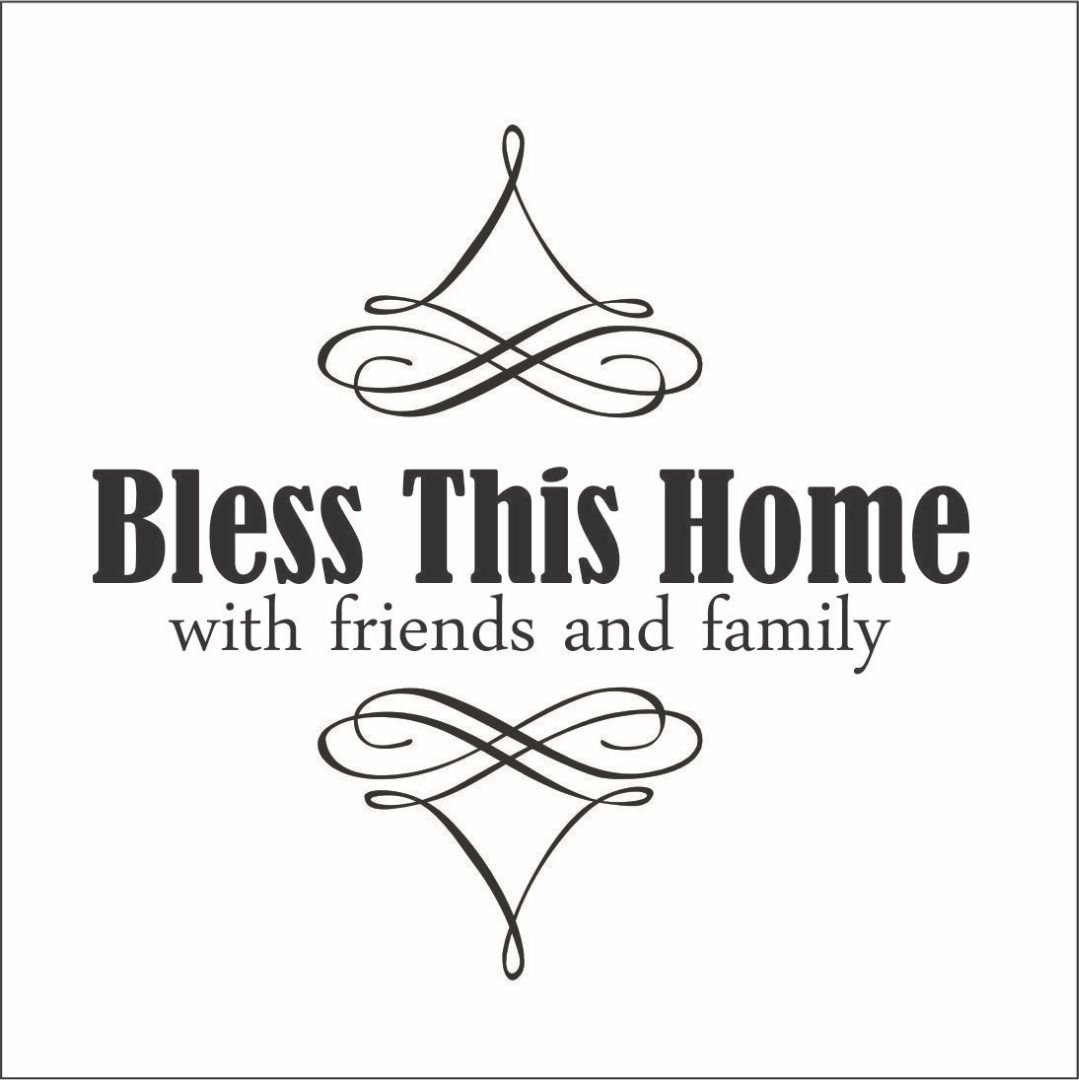 Omega Bless This Home with Friends and Family Vinyl Decal - Medium Size - Brilliant Blue Wall Sticker - Perfect for Home Decor, Bedroom, Living Room & Office
