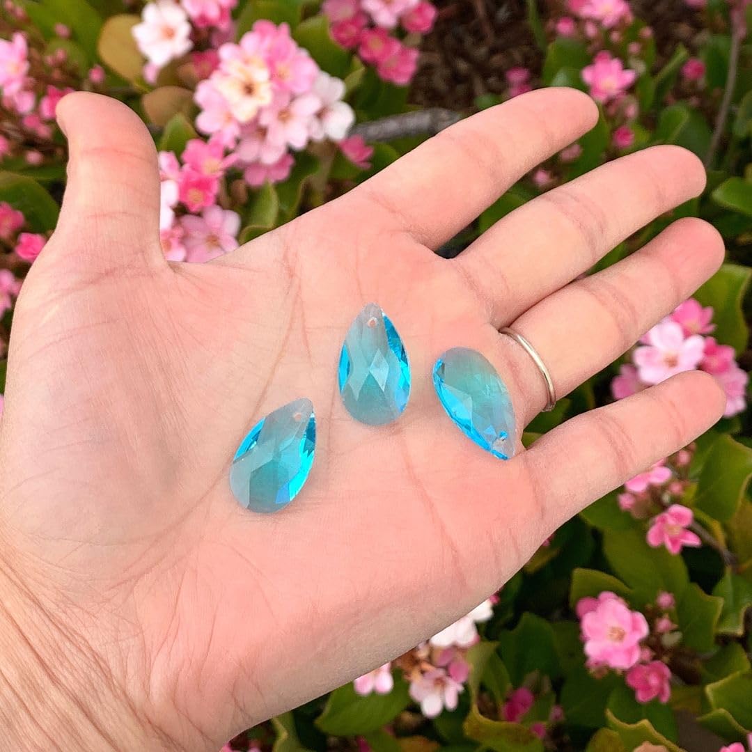 50pcs Czech Faceted Crystal Glass Pear Chandelier Pendant Beads - 22mm Large March Aquamarine Blue Birthstone for DIY Jewelry Making, Home Decor & Wedding Crafts | Perfect for Necklaces, Earrings, Suncatchers & Chandelier Projects