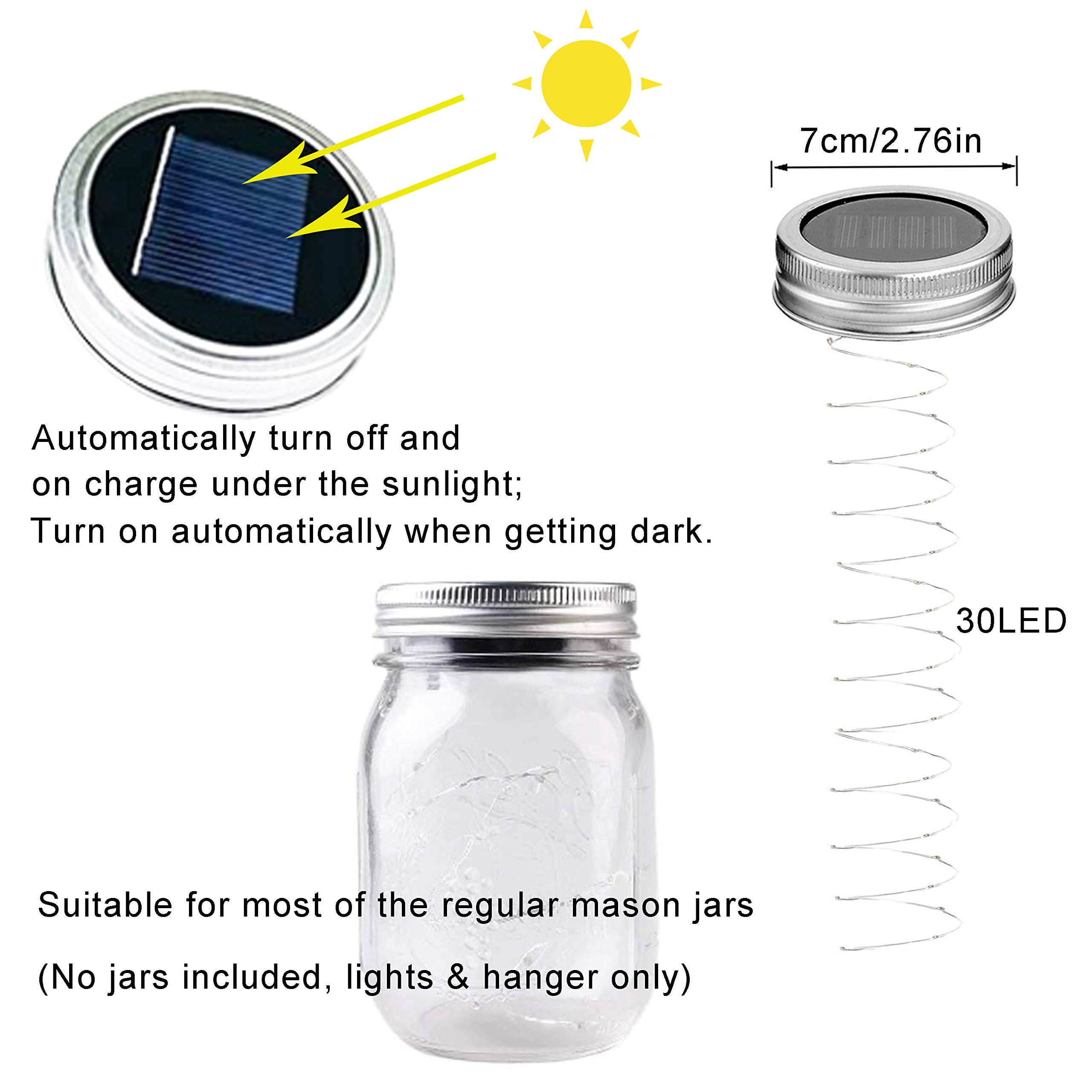 Solar Mason Jar Lid Lights - 10 Pack 30 LED Waterproof Fairy String Lights with Hooks (Jars Not Included) | Outdoor Decorative Lighting for Garden, Patio, Wedding & Party Decorations | Creates Magical Ambiance for Evenings, Celebrations and Special Events