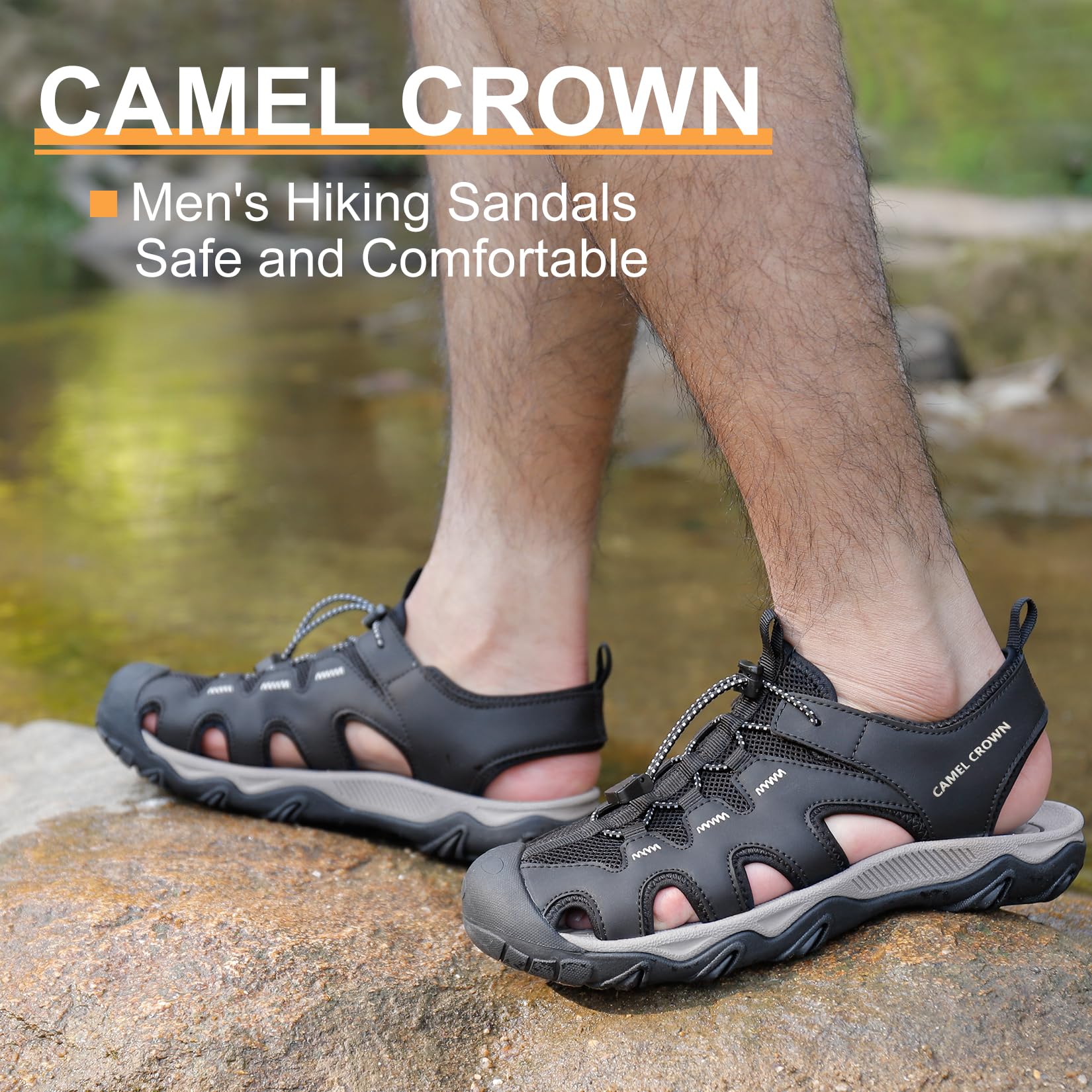 CAMEL CROWN Men's Hiking Sandals - Anti-Slip Water Shoes with Arch Support for Outdoor, Beach & Camping