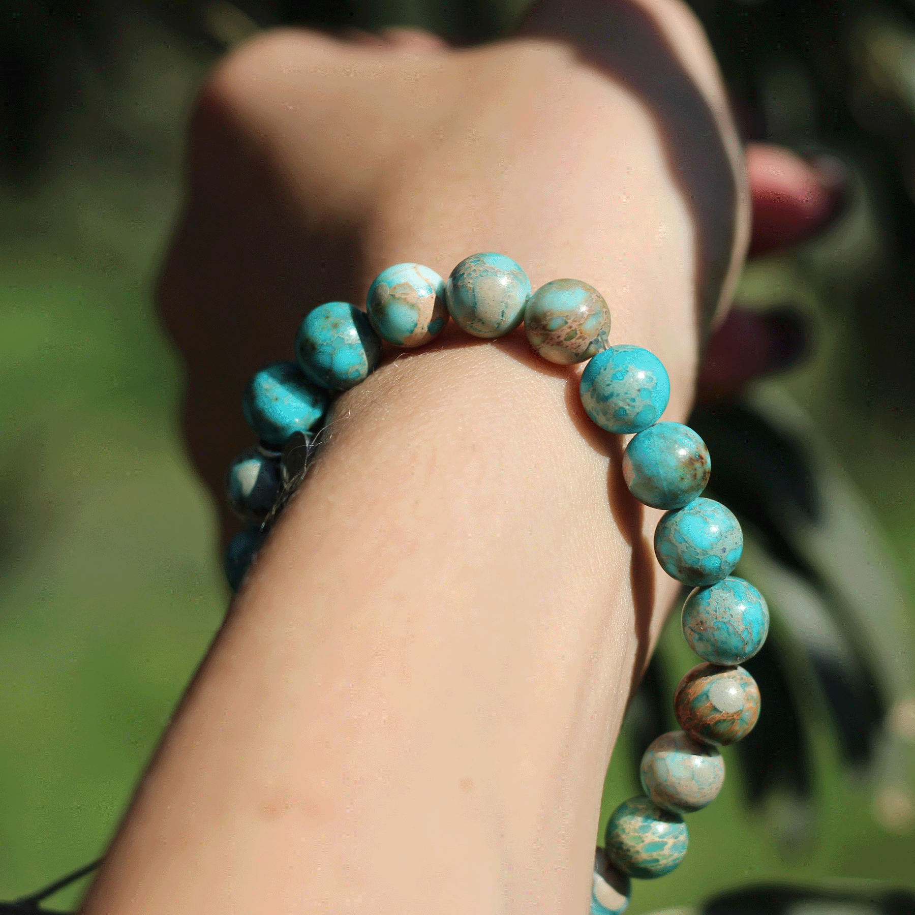 Lake Blue Emperor Bracelet - Handmade Adjustable Beaded Bracelet for Men, Natural Stone & Leather Cord, Spiritual Healing Jewelry - Perfect for Meditation, Yoga, Gifts & Everyday Wear