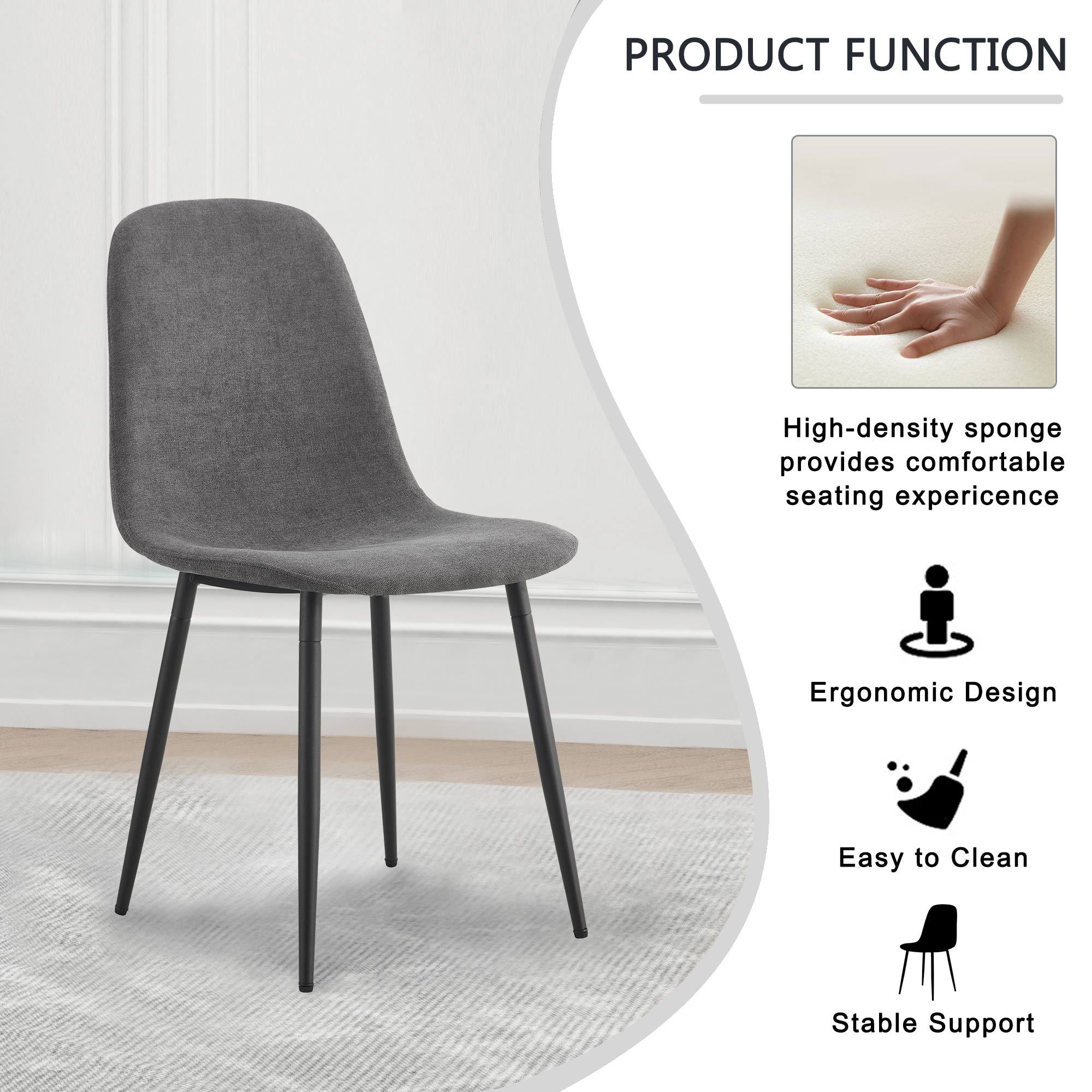 Premium 6-Piece Dark Gray Linen Cotton Dining Chair Set - Comfortable Integrated Seat & Backrest, Modern Home Decor for Kitchen, Dining Room & Office