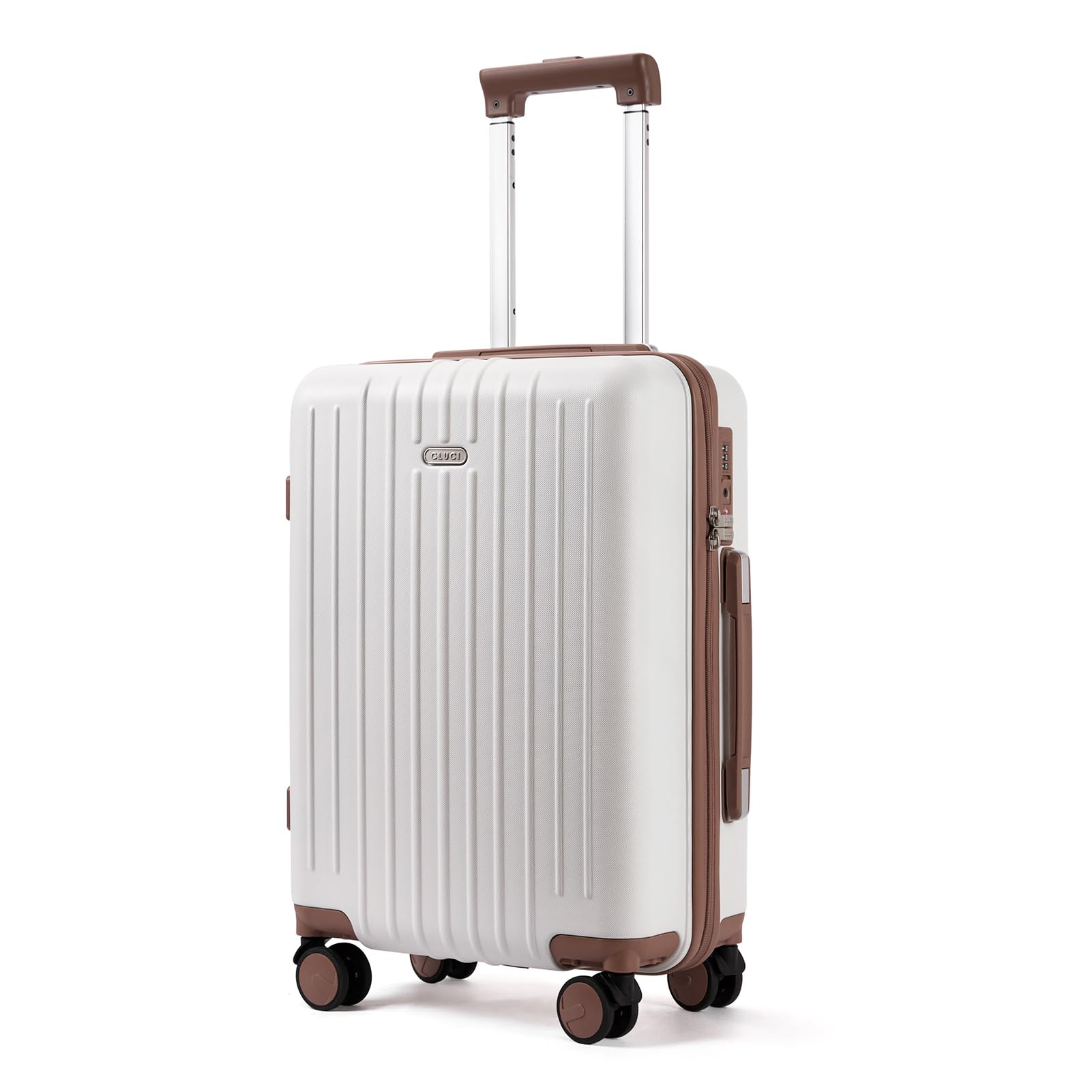 CLUCI 20-Inch Airline Approved Carry-On Hardside Suitcase with TSA Lock & 360° Spinner Wheels - Light Beige & Brown Luggage for Business Travel & Weekend Getaways