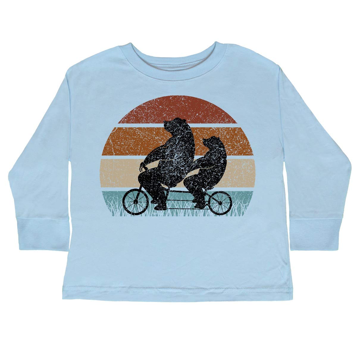 Inktastic Retro Sunset Bicycle Bears Silhouette Toddler Long Sleeve T-Shirt - Soft Cotton Kids Tee for Boys & Girls, Playdate & Outdoor Activities