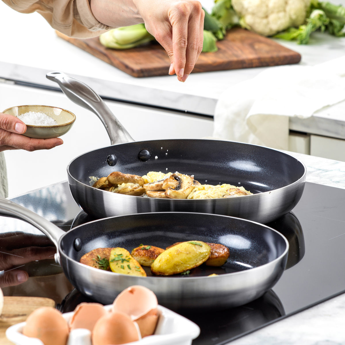 TriClad Ceramic Nonstick Frypan Set - 9.5 & 11 Inch Pans - Healthy Cooking, Easy Clean - Perfect for Frying, Sautéing & Everyday Meals