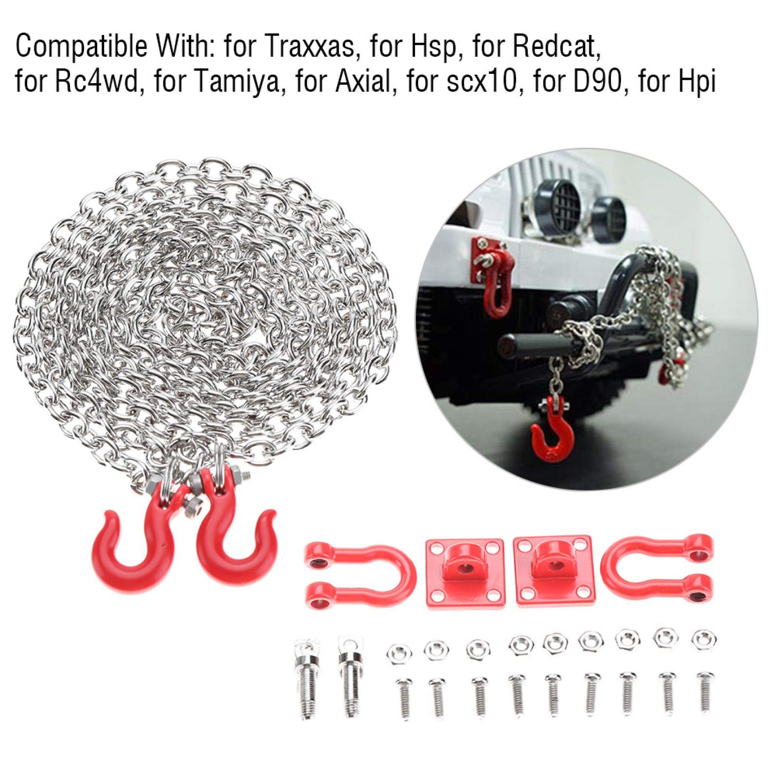 1/10 Scale RC Tow Hook & Tow Chain - Heavy Duty Trailer Accessories for RC Cars, Crawler Trucks - Perfect for Off-Road Recovery & Towing Scenarios