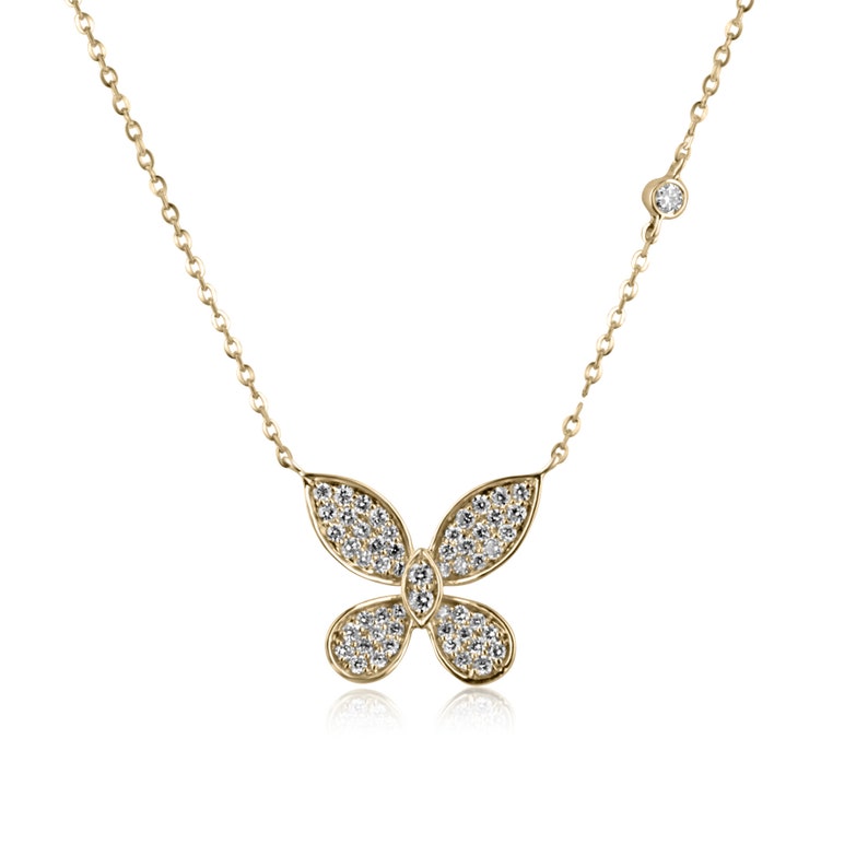 0.40tcw 14K Gold Natural Diamond Butterfly Pendant Necklace for Women - Elegant Cable Chain Jewelry Gift for Anniversary, Birthday & Special Occasions