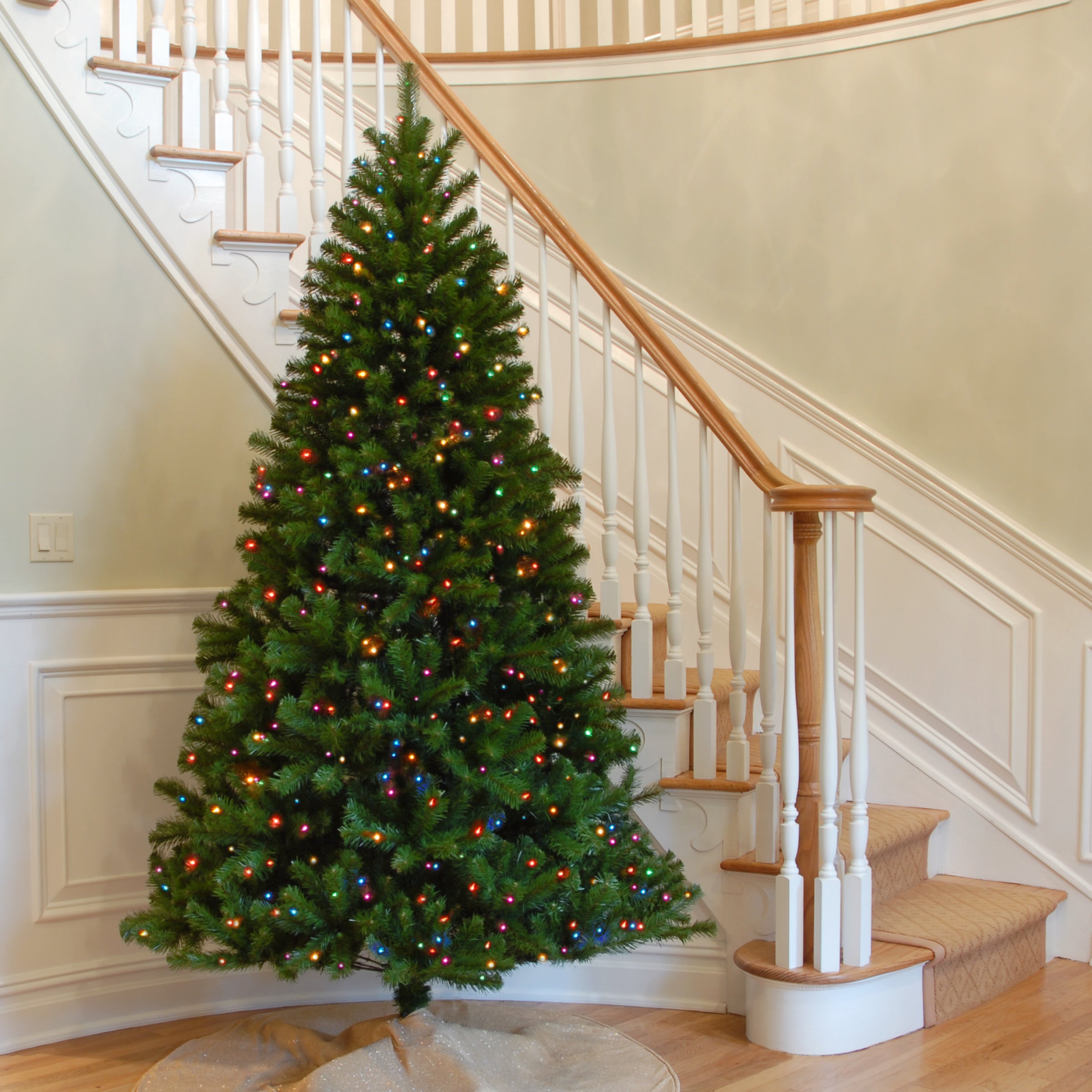 7.5 ft Pre-Lit Slim Artificial Christmas Tree with Multicolor LED Lights - Perfect for Small Spaces, Apartments, and Holiday Home Decor