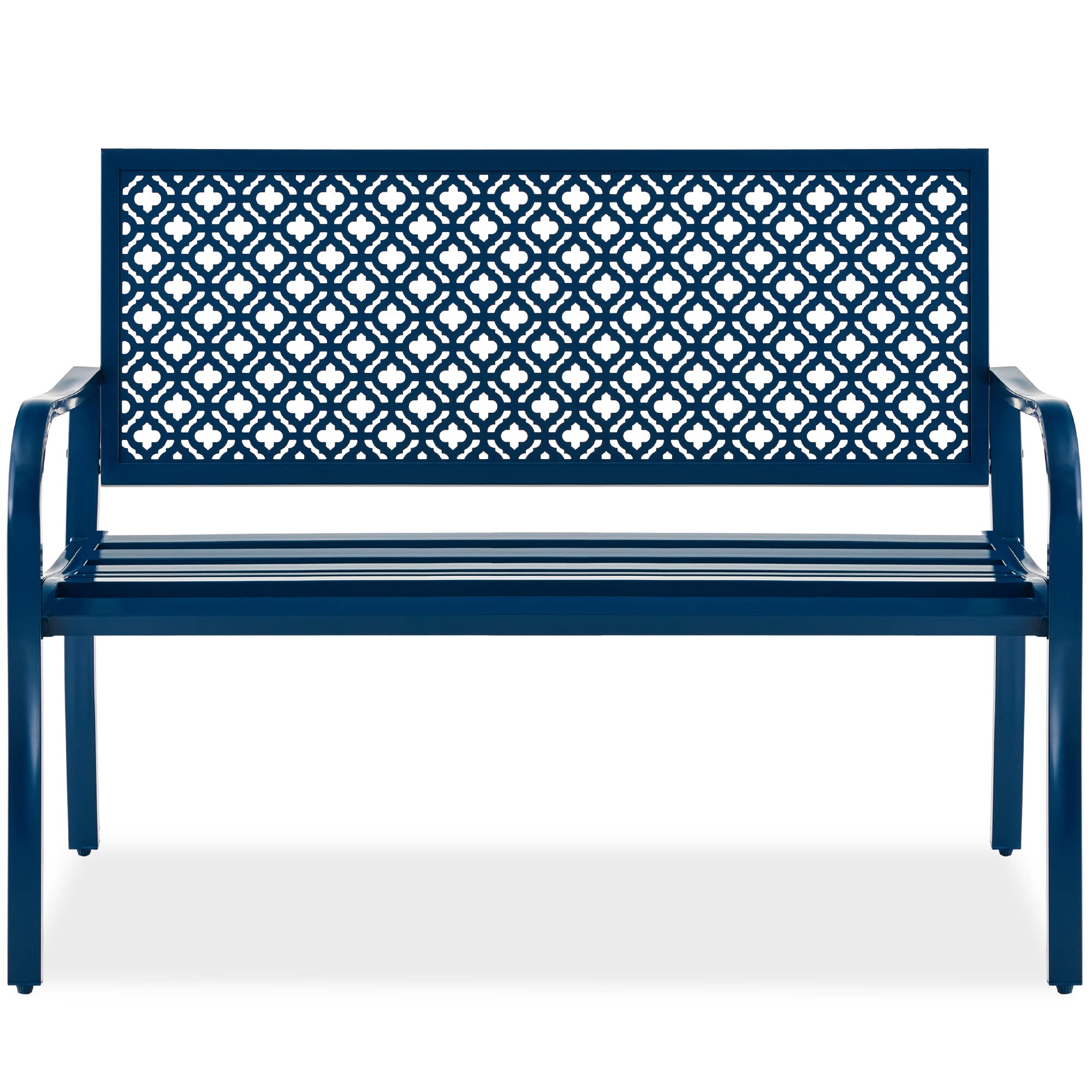 Best Choice Products 2-Person Outdoor Metal Bench with Geometric Backrest - 790lb Capacity, Peacock Blue - Perfect for Garden, Patio, Porch & Entryway Seating Furniture