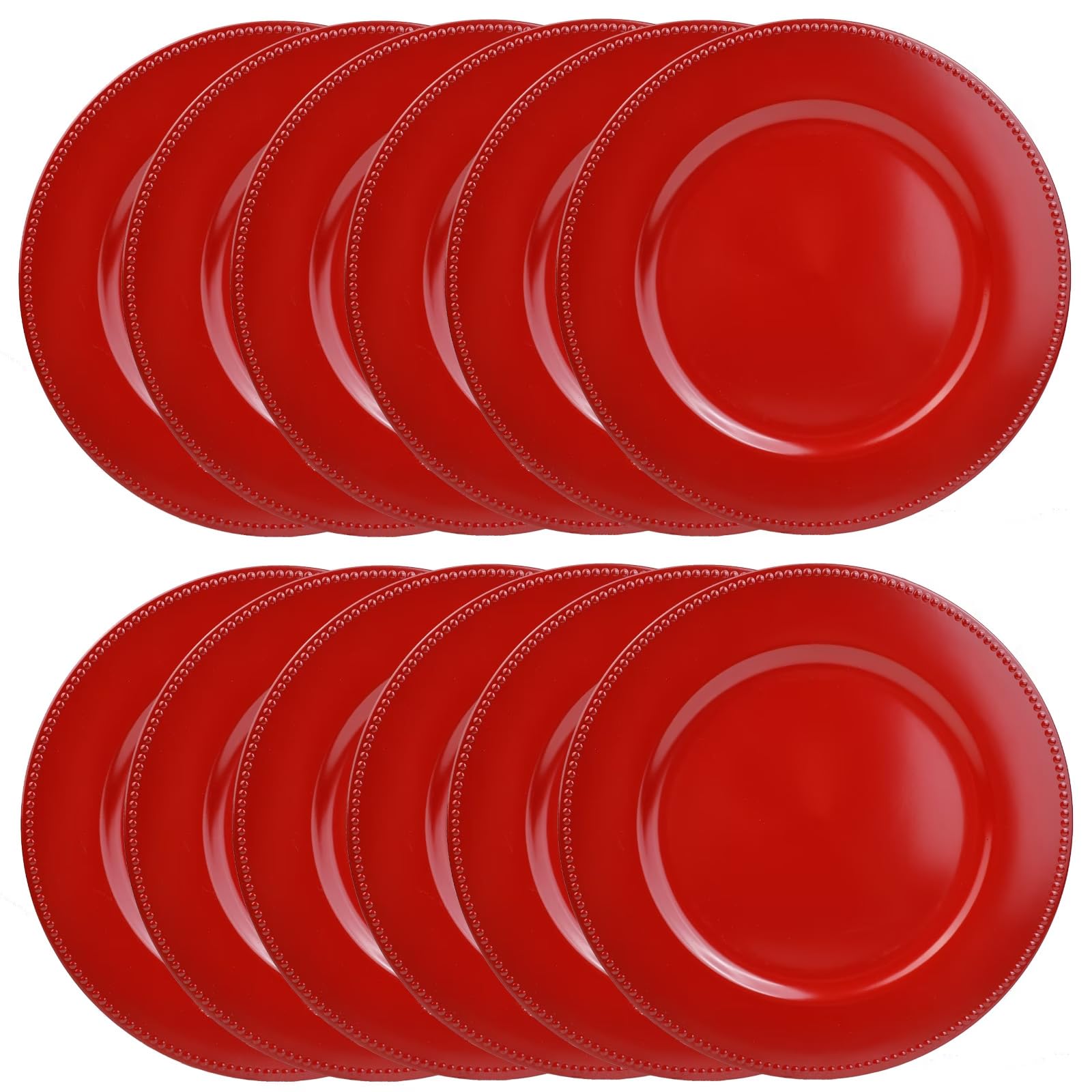 12-Pack Red Beaded Charger Plates - 13