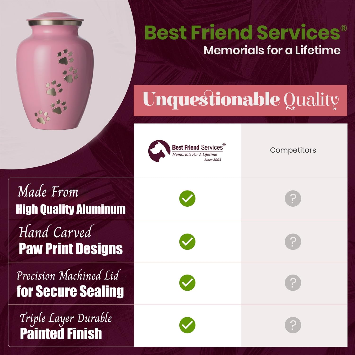 Hand Carved Brass Pet Urn for Dogs and Cats Ashes - Ottillie Paws Legacy Memorial Keepsake Urn, Small Ardent Pink with Vertical Pewter Paws, Perfect for Home Display or Memorial Ceremony