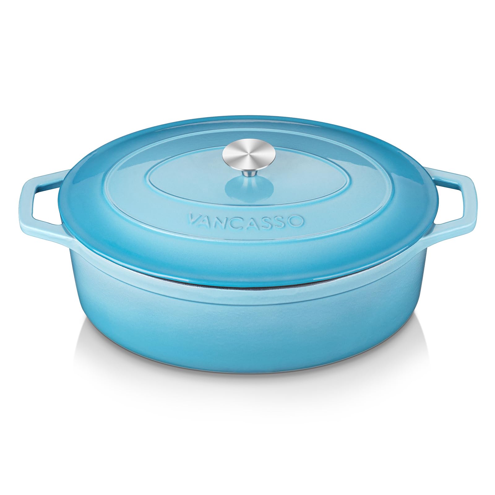 Vancasso 9.3 Quart Enameled Cast Iron Dutch Oven with Lid - Non-Stick Oval Pot for Bread Baking, Soups, Stews & Braising - Light Blue Kitchen Cookware for Home & Professional Chefs