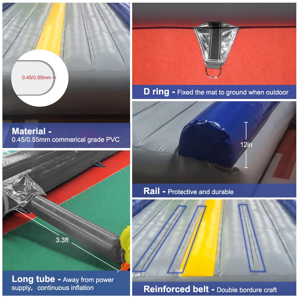 Inflatable Tumble Track for Gymnastics Training - Portable Air Floor Mat for Home & Gym Use - Perfect for Kids and Adults Tumbling Practice