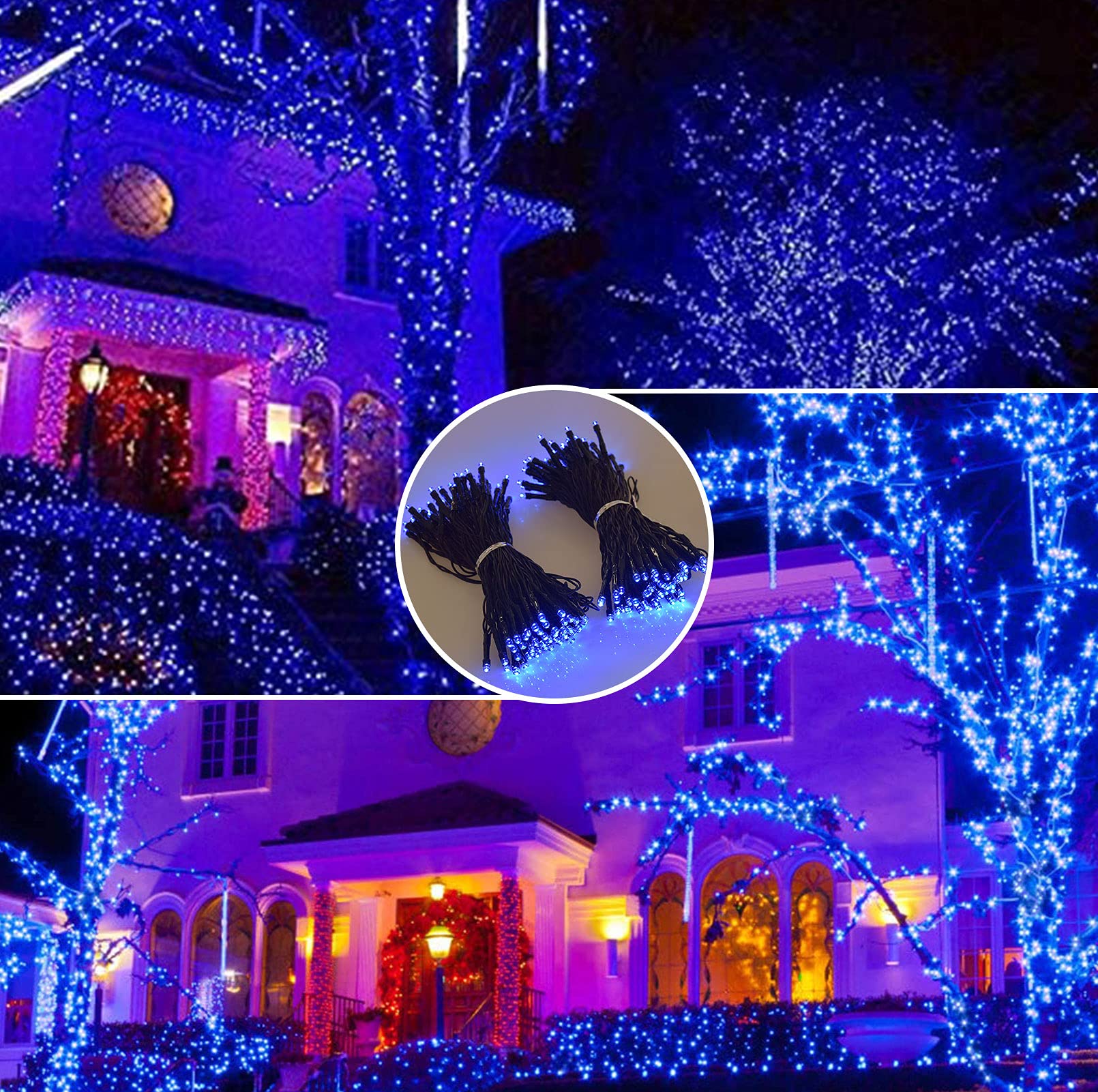 2-Pack 39ft 100 LED Solar String Lights Outdoor Waterproof - 8 Lighting Modes for Christmas Party, Wedding, Garden, Patio, Fence, Balcony Decoration (Blue) | Perfect for Holiday Decor, Backyard Lighting & Evening Ambiance