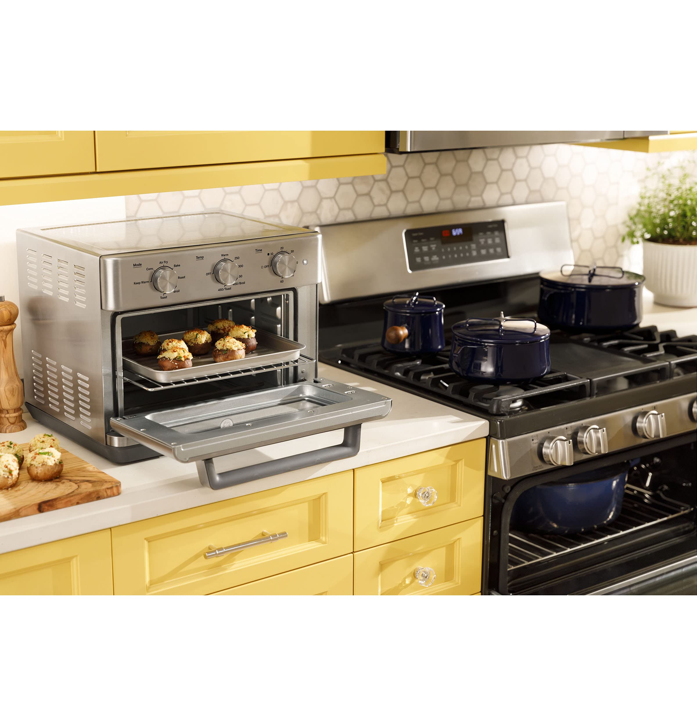 GE 7-in-1 Mechanical Air Fryer Toaster Oven with Accessories | Large Countertop Convection Oven for 12