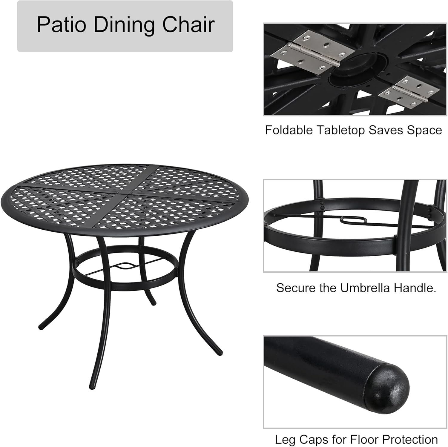 LOKATSE HOME 5-Piece Outdoor Patio Dining Set - White Metal Table & 4 Iron Arm Chairs with Cushions & Umbrella Hole | Perfect for Backyard, Garden, Poolside & BBQ Gatherings