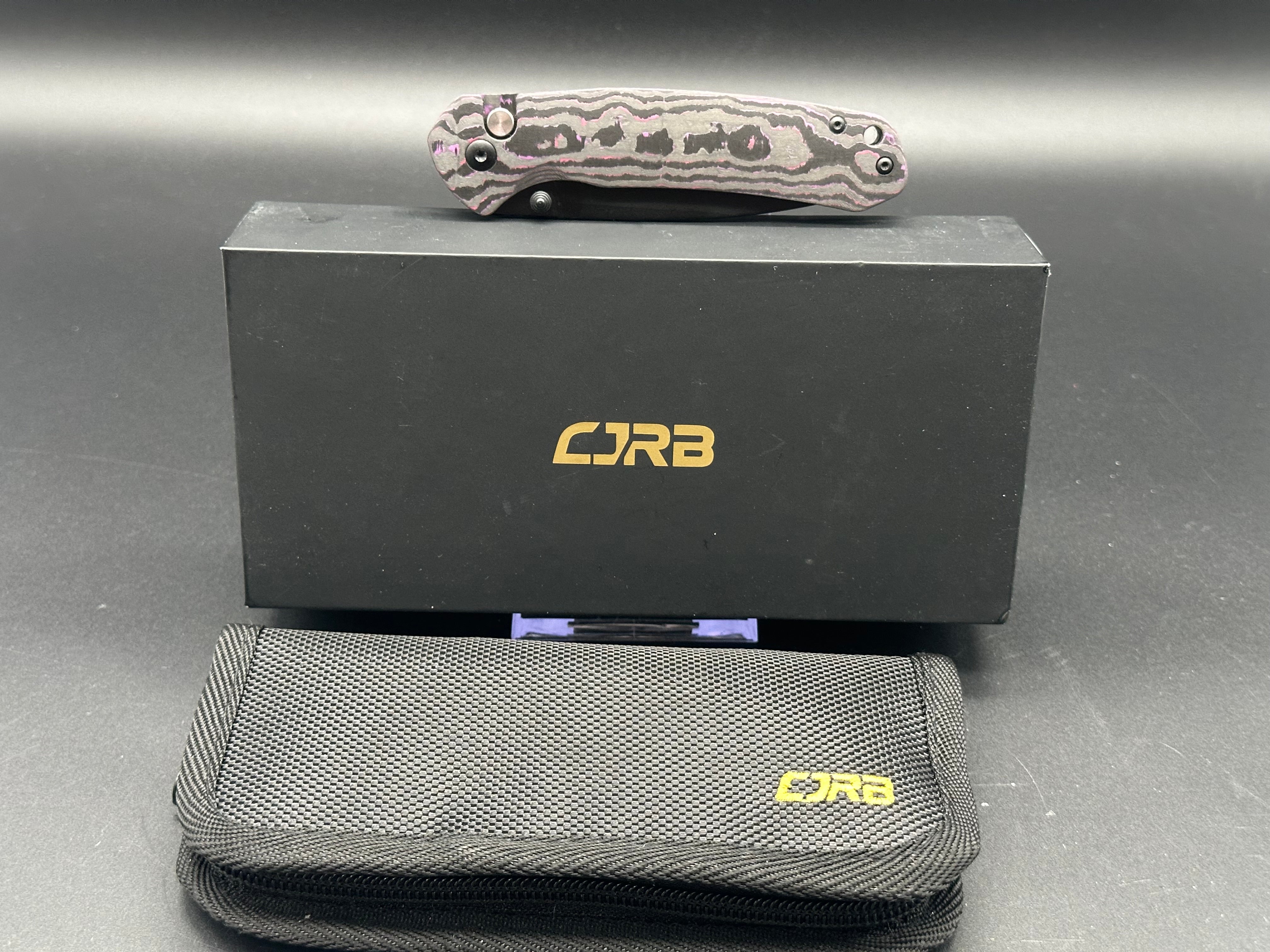 CJRB Pyrite Titanium Button Lock Knife - Exclusive BHQ Purple Haze Fat Carbon Handle (3.1