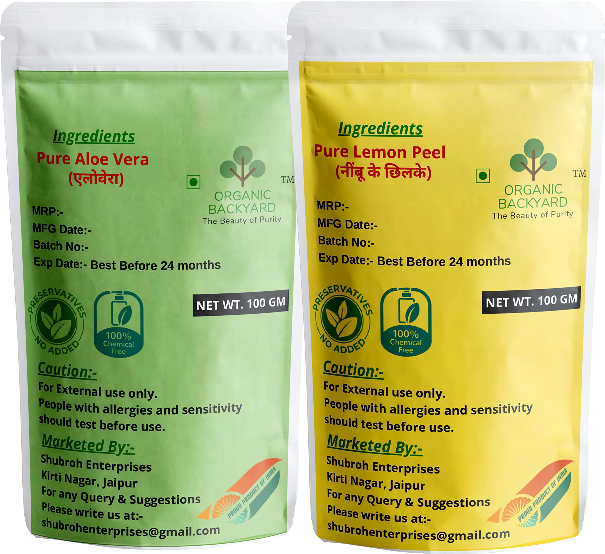 Organic 100% Natural Lemon Peel & Aloe Vera Powder Combo - 100g Each for Glowing Skin, Acne Treatment & Face Care - DIY Skincare, Homemade Face Masks & Natural Beauty Products