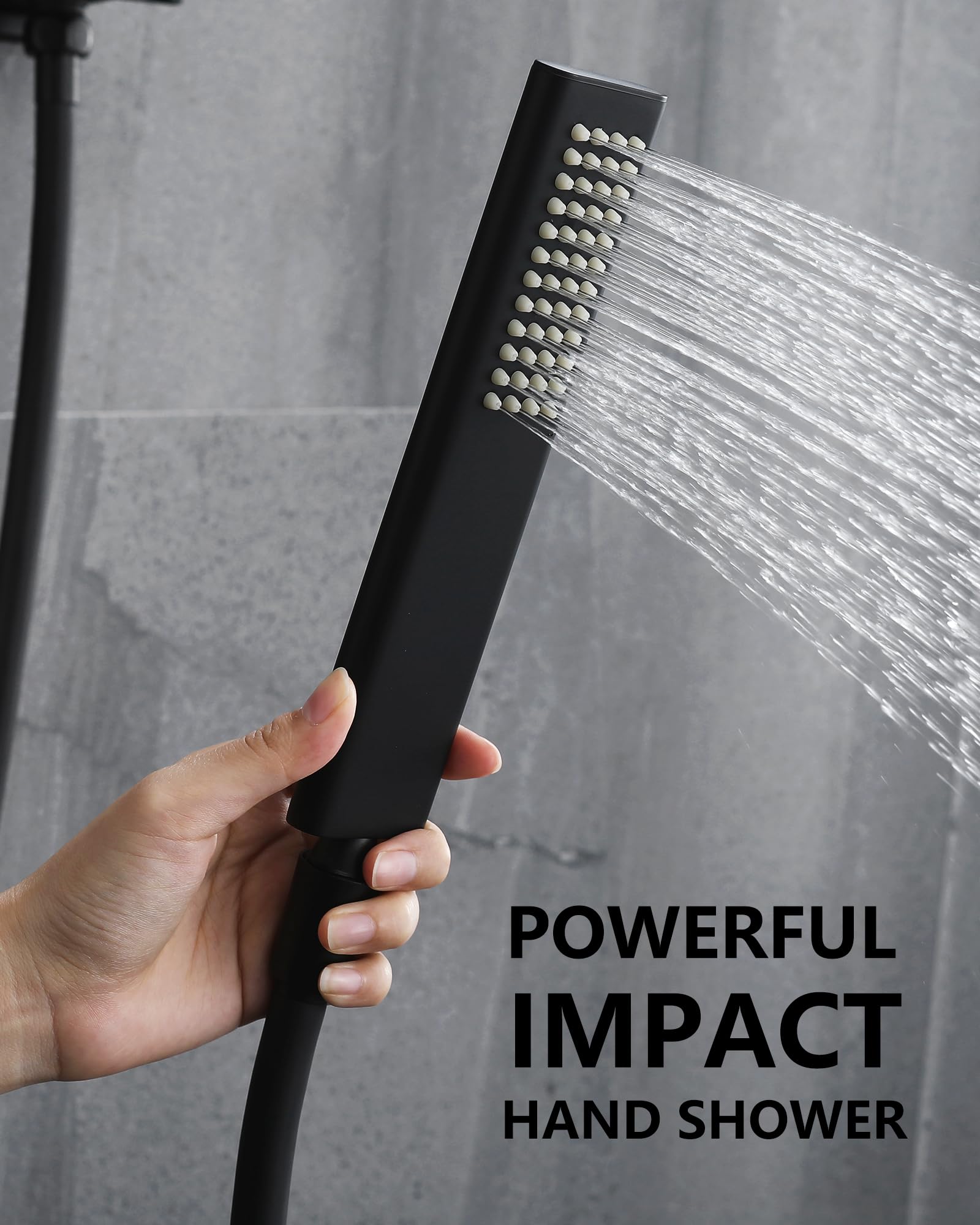 Luxury Black Shower System Combo - 10 Inch Square Rainfall Shower Head & Handheld Set with Wall Mounted Faucet, Tub Spout & Valve Trim Kit | Perfect for Modern Bathroom Renovation & Spa-Like Shower Experience