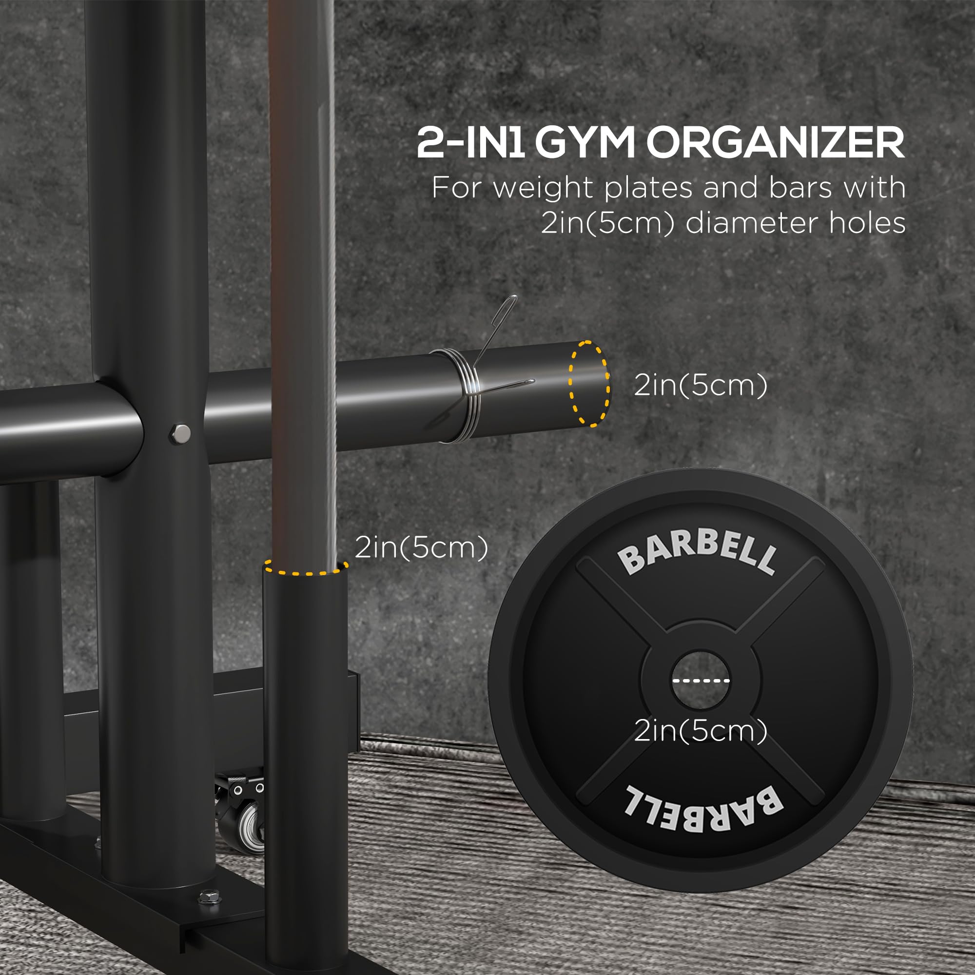 Soozier Olympic Bumper Plate Rack Holder for 2 Inch Weight Plates & Bars - 440lbs Capacity with 4 Wheels & 6 Clamps - Perfect for Home Gym, CrossFit, and Commercial Fitness Centers