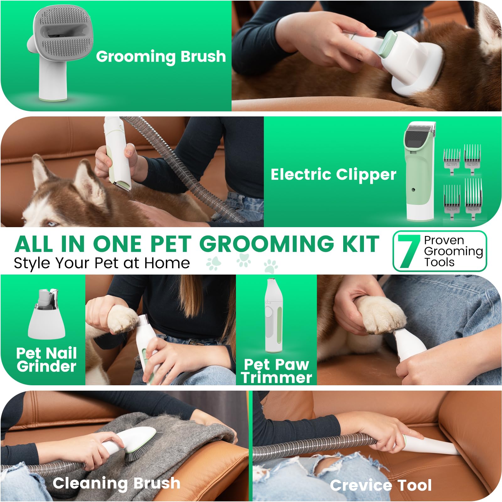 Dog Grooming Vacuum with 7 Tools & 2.5L Dust Cup - 11000Pa Pet Hair Vacuum for Shedding, Nail Trimming & Home Cleaning | Perfect for Dog Grooming & Household Pet Care (PG50 Plus)