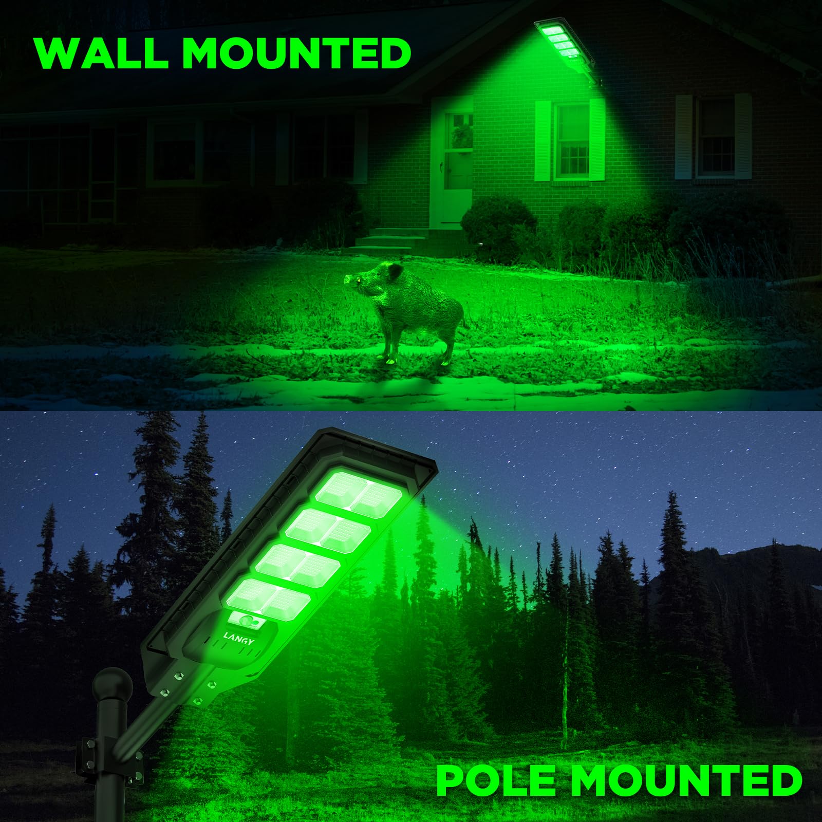 Solar Powered 20000LM Green Hunting Light - Motion Activated Hog Light for Night Hunting Hogs, Coyote, Varmint & Deer | Ideal for Feeder Lights & Outdoor Hunting Scenarios