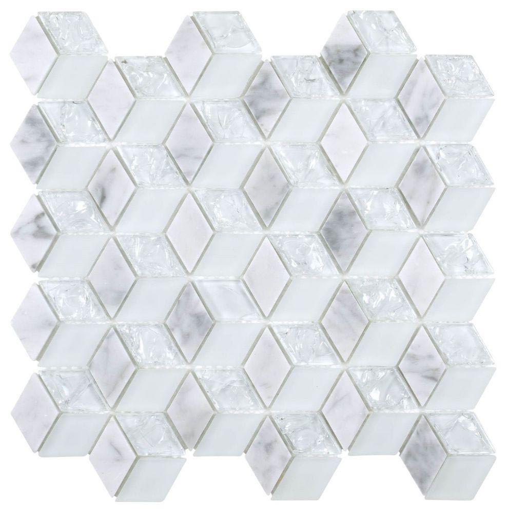 Premium Glass Stone Mosaic Tiles - Rhombus White Ice Design for Kitchen Backsplash, Bathroom Wall & Pool Decor