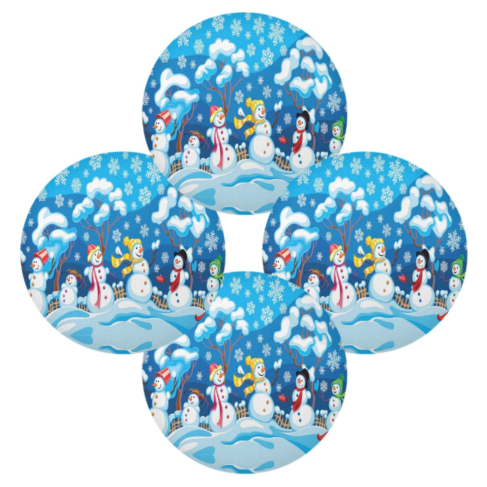 ALAZA Winter Snowman Round Placemats Set of 6 - Holiday Dining Table Mats for Home Kitchen Decor | Perfect for Christmas Parties, Family Gatherings & Festive Table Settings
