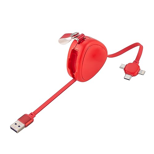 UPPWOO 3.93ft/120cm Retractable USB Charger Cable - 3A Fast Charging, 3-in-1 Multi-Port Charger for iPhone/Android/Type-C Devices | Portable Travel Charging Cord for Home, Office & Car Use (Red)