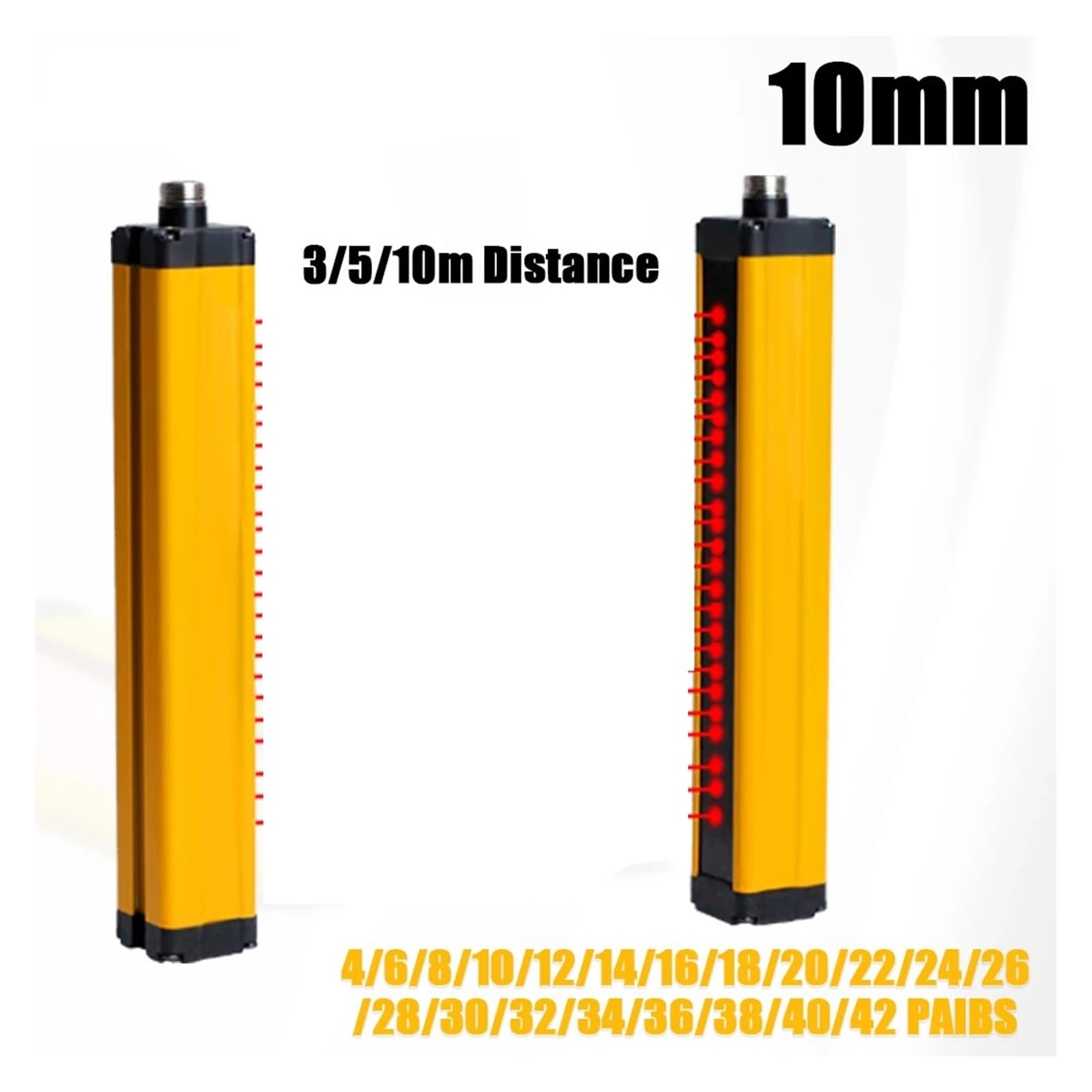 CAARLA Safety Light Curtain Sensor - 4-42 Beam Photoelectric Switch with 10mm Resolution | 3/5/10M Protection Range | NPN/PNP Universal (APS30-1010, 3m Distance) | Ideal for Industrial Machinery Safety & Automated Production Lines