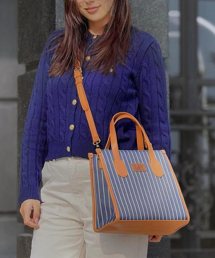 LEE Striped Canvas Tote Bag for Women - Durable & Stylish Large Shoulder Bag - Perfect for Shopping, Beach, Work & Travel Accessories