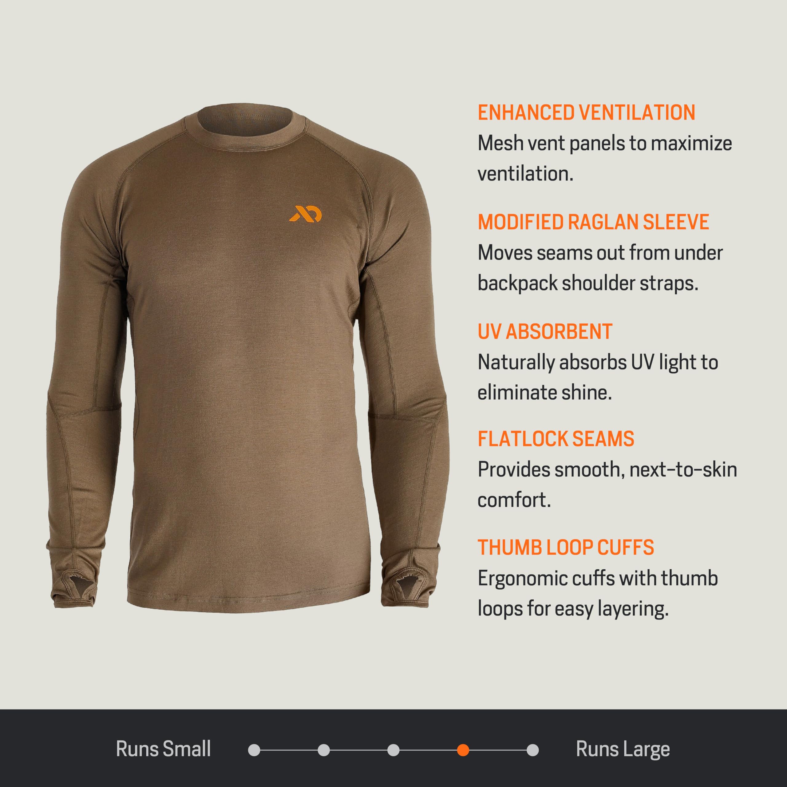First Lite Men's Wick Long Sleeve Crew - Premium Merino Wool Camo Hunting Base Layer Shirt | UV Protection & Moisture Wicking | Ideal for Cold Weather Hunting, Hiking & Outdoor Adventures