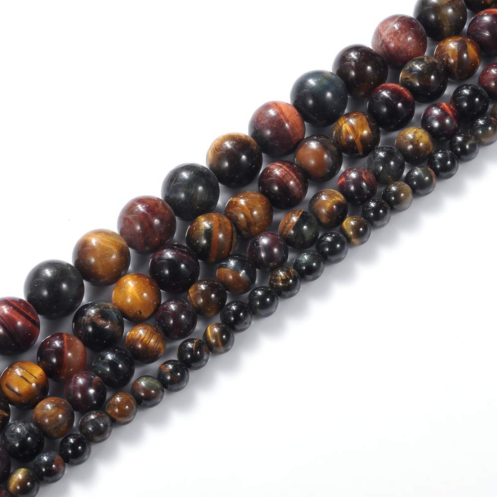 8mm Natural Tricolor Tiger Eye Stone Beads - Round Loose Gemstone for Jewelry Making, DIY Crafts, Energy Healing & Spiritual Use - 15