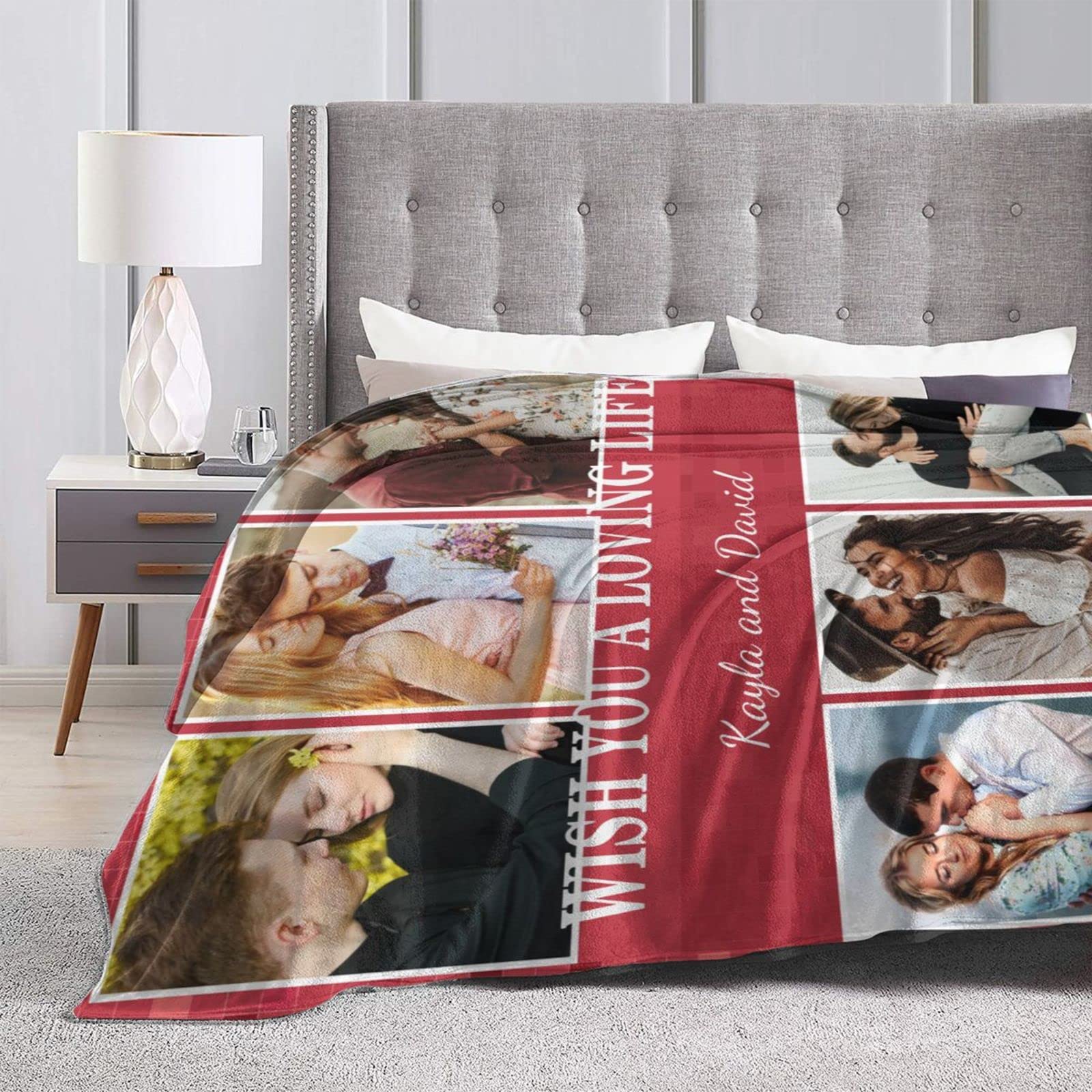 Custom Photo Blanket - Personalized Throw Blanket with 6 Photo Collage, Text & Pictures - Perfect Gift for Birthday, Christmas, Halloween, New Year, Mother's Day, Father's Day & Valentine's Day - Cozy Gift for Adults & Kids - Great for Home Decor, Couch Snuggling & Special Occasions